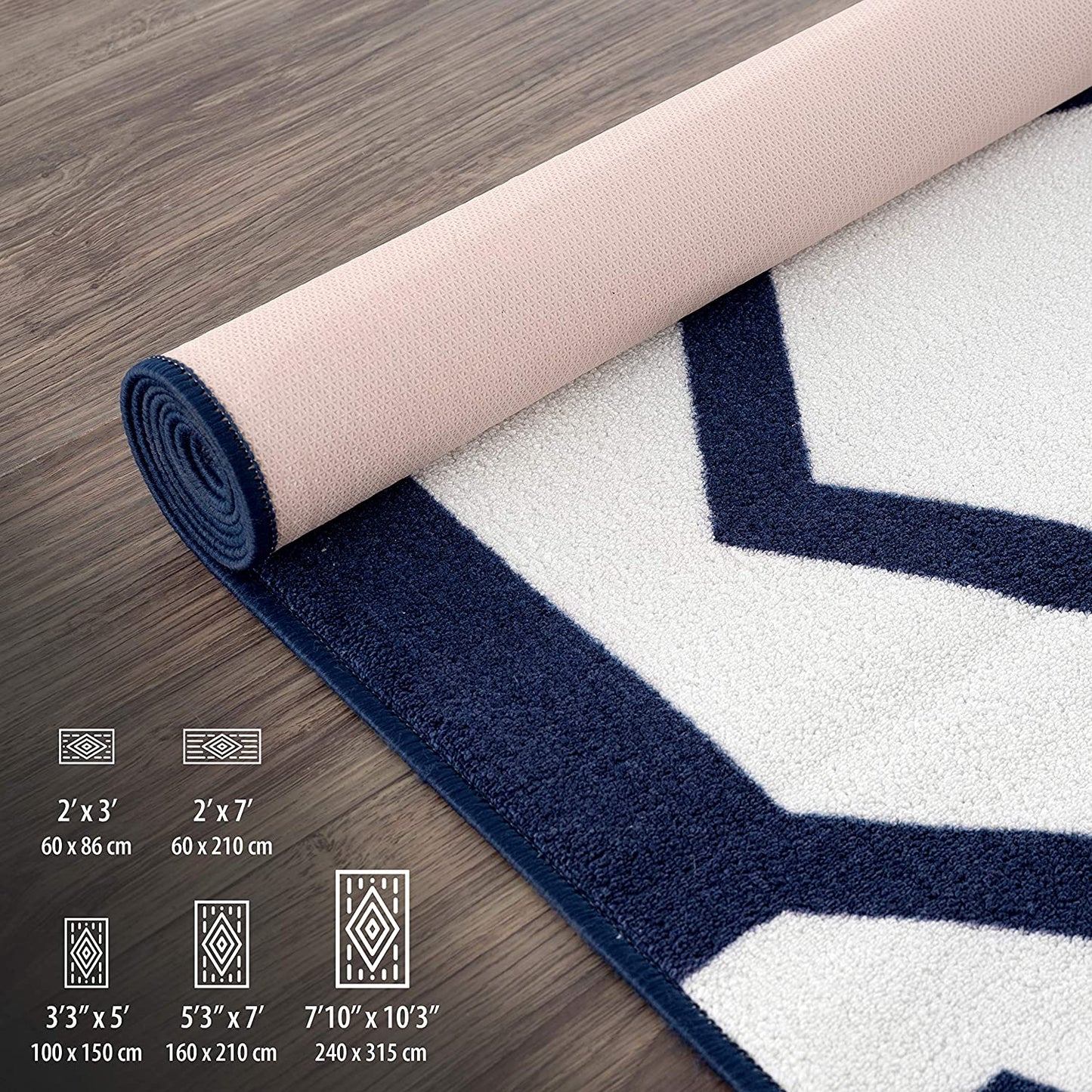 Modern Geometric Stripe Area Rug - Non Slip Navy