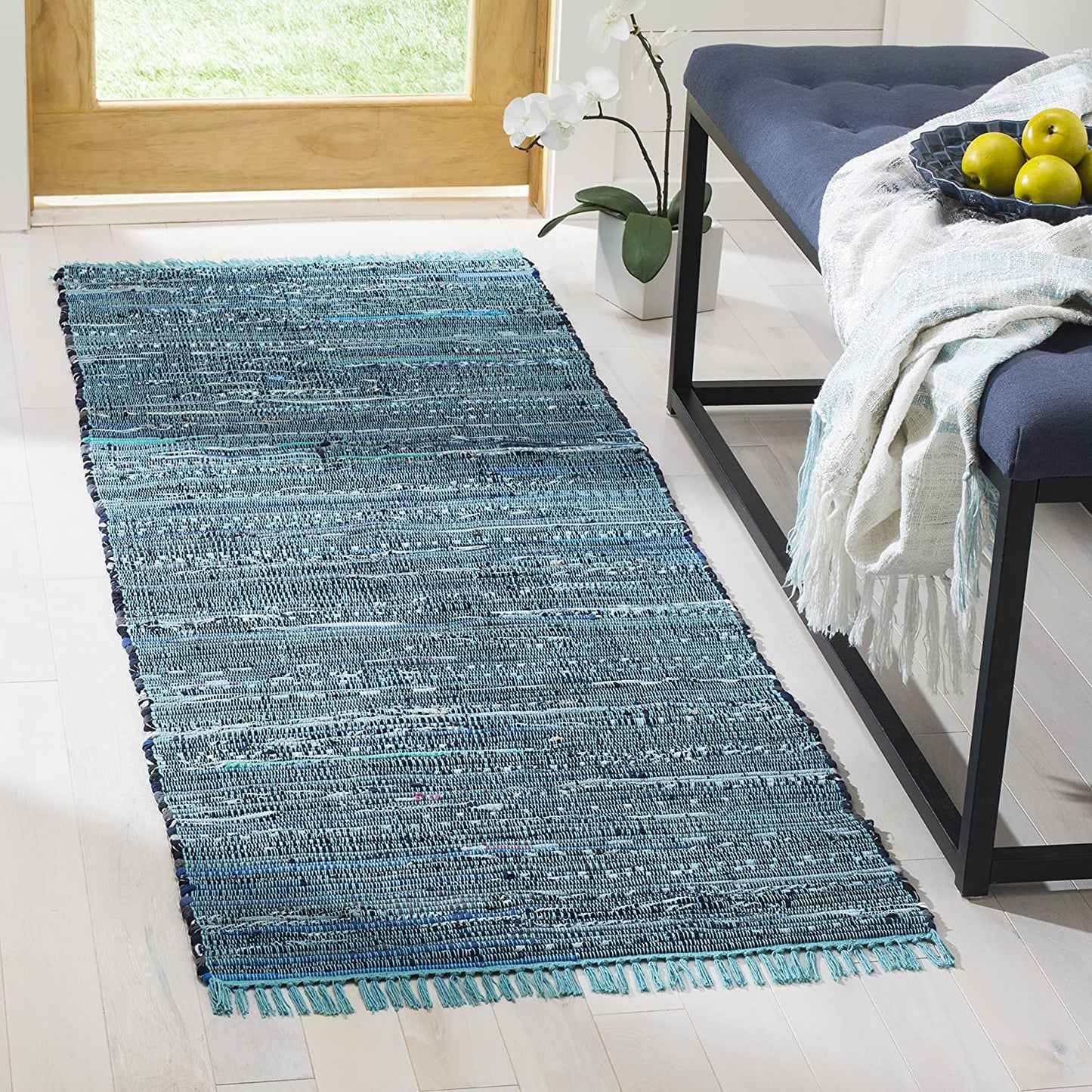 Hand Woven Blue and Multi Cotton Area Rug