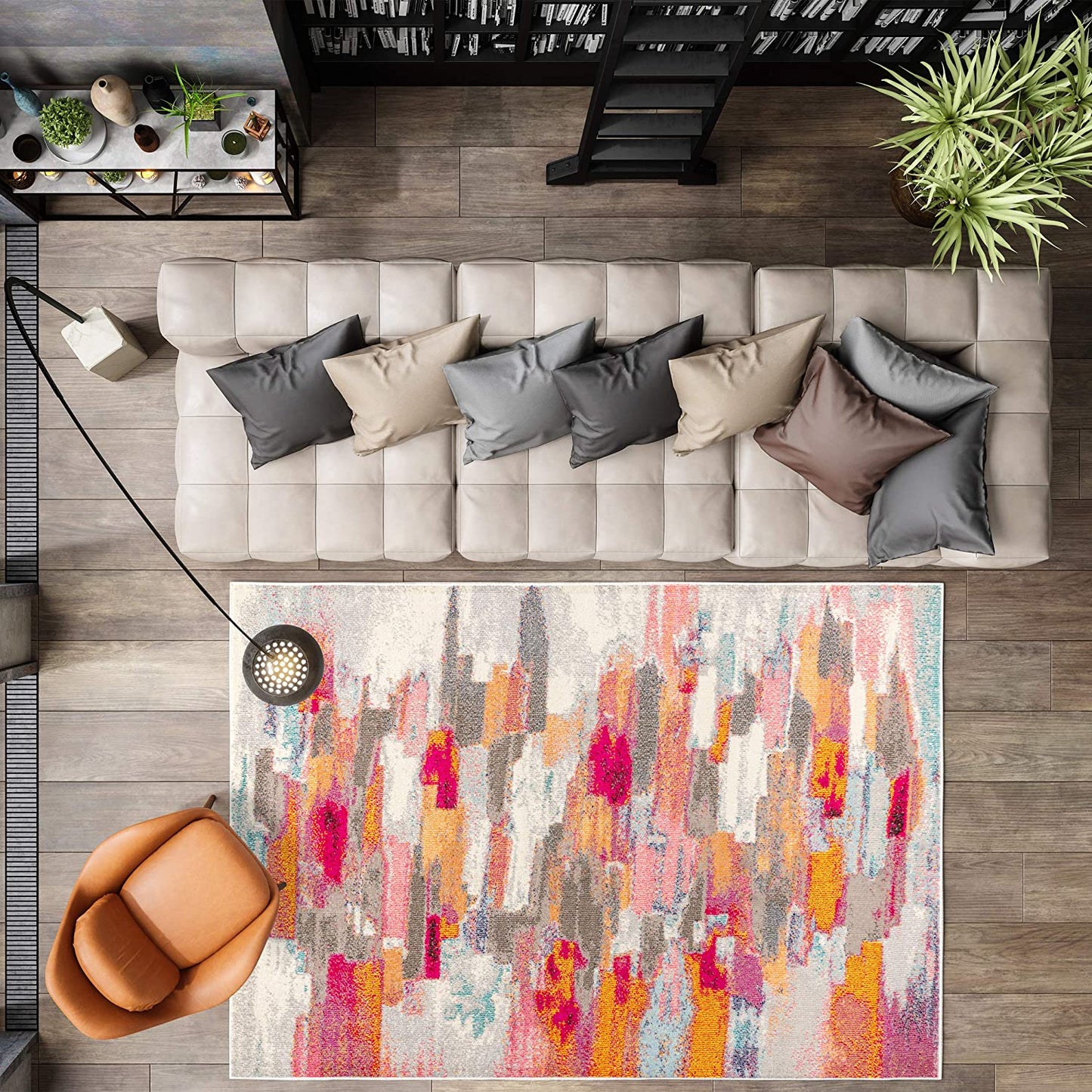 Contemporary POP Modern Abstract Brushstroke Cream/Pink Soft Area Rug
