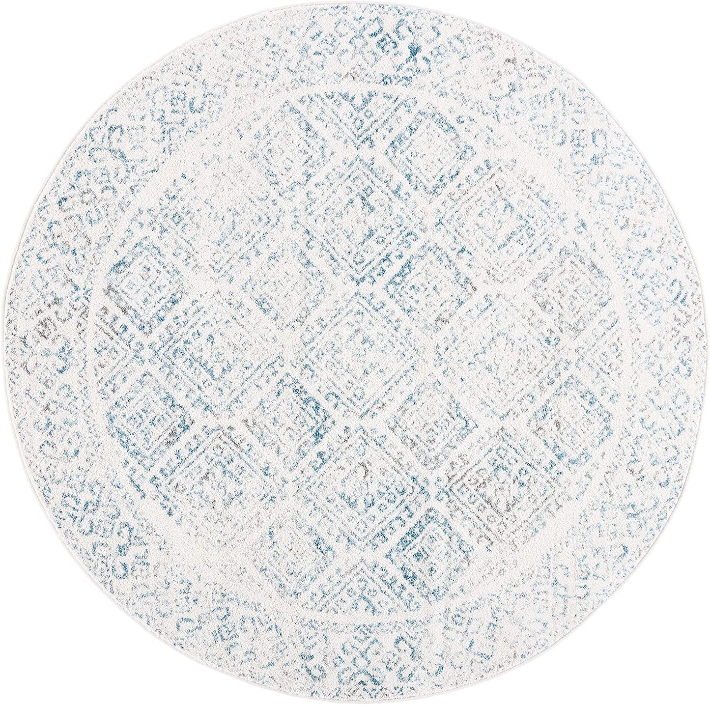 Moroccan Boho Distressed Area Rug, Ivory / Turquoise