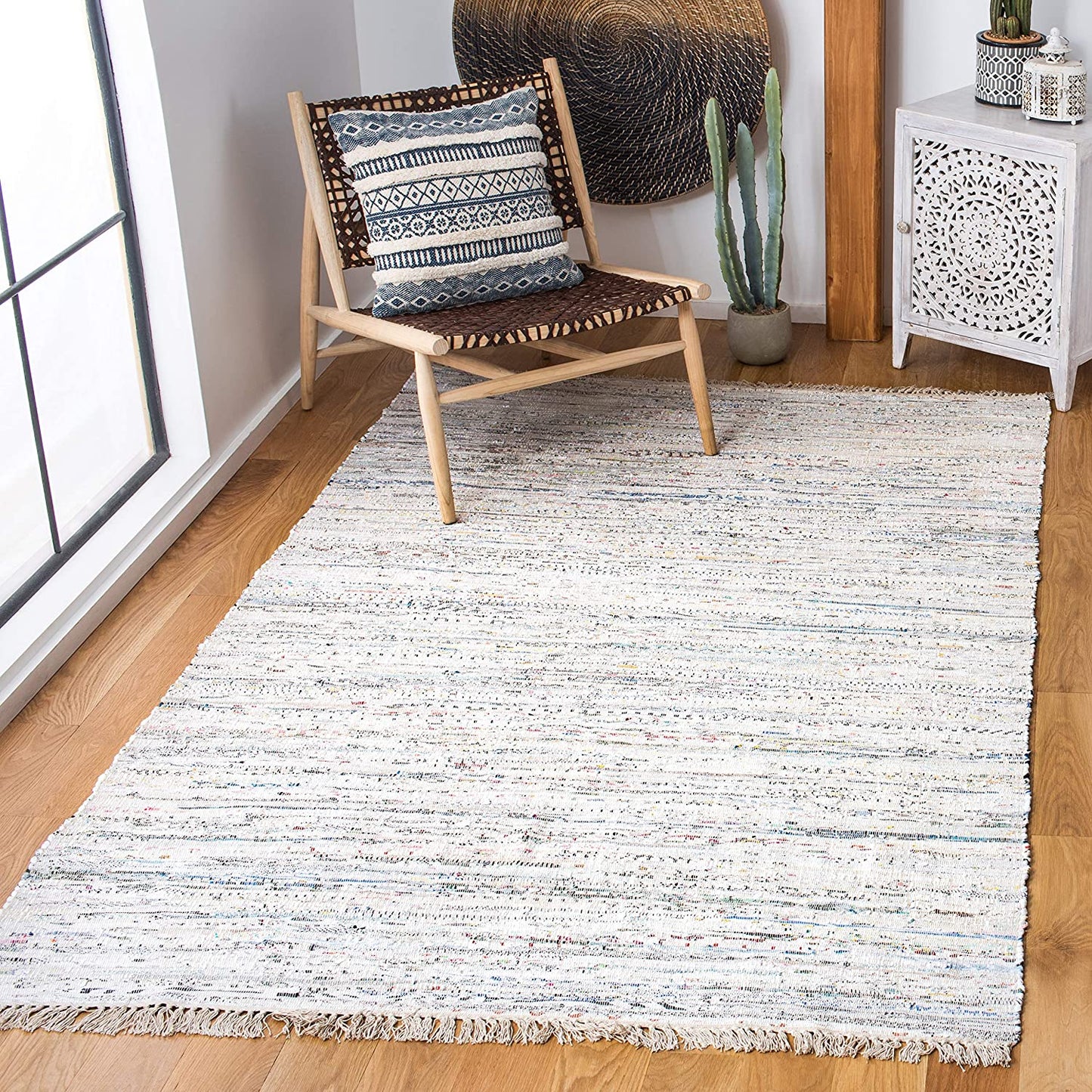 Hand Woven Ivory and Multi Cotton Area Rug