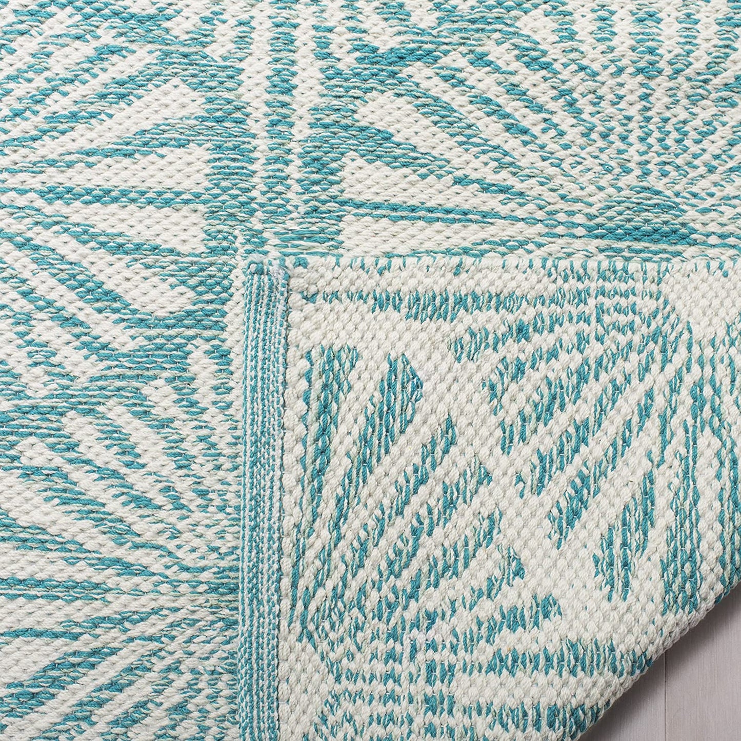 Montauk Collection MTK606H Handmade Cotton Area Rug Aqua / Ivory