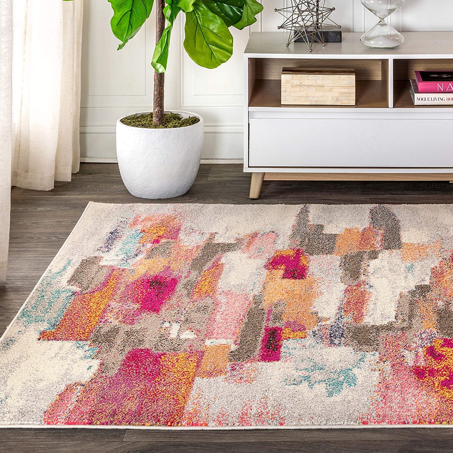 Contemporary POP Modern Abstract Brushstroke Cream/Pink Soft Area Rug