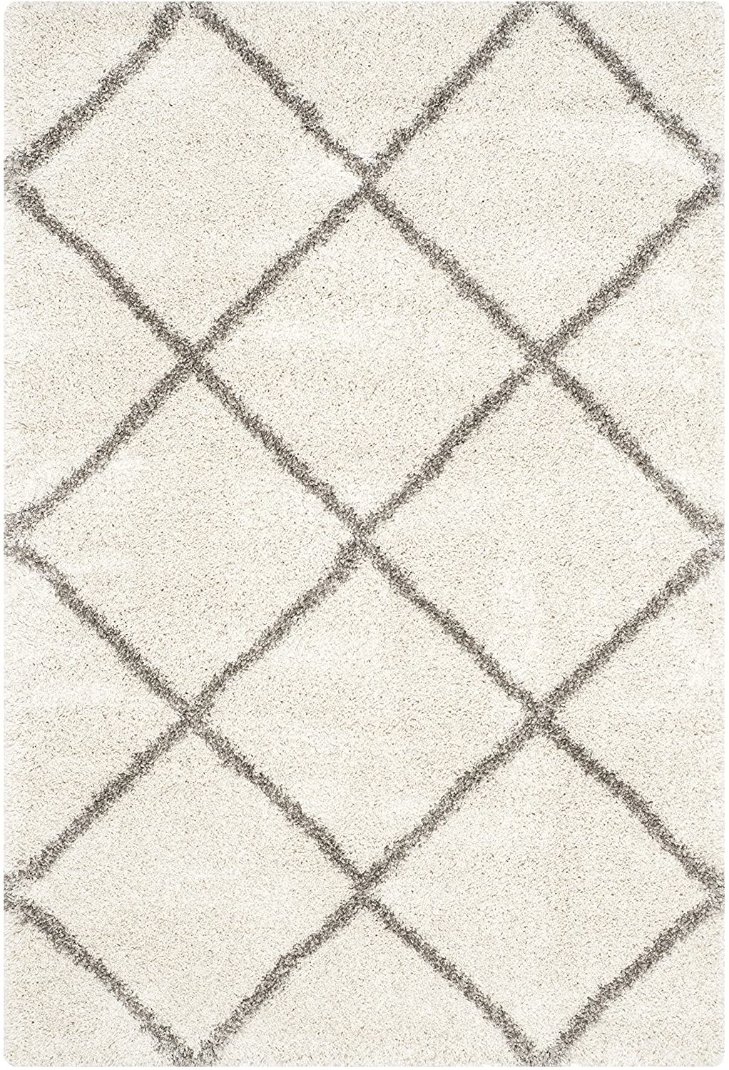 Diamond Trellis Ivory/Grey Soft Plush Area Rug 2-inch Thick