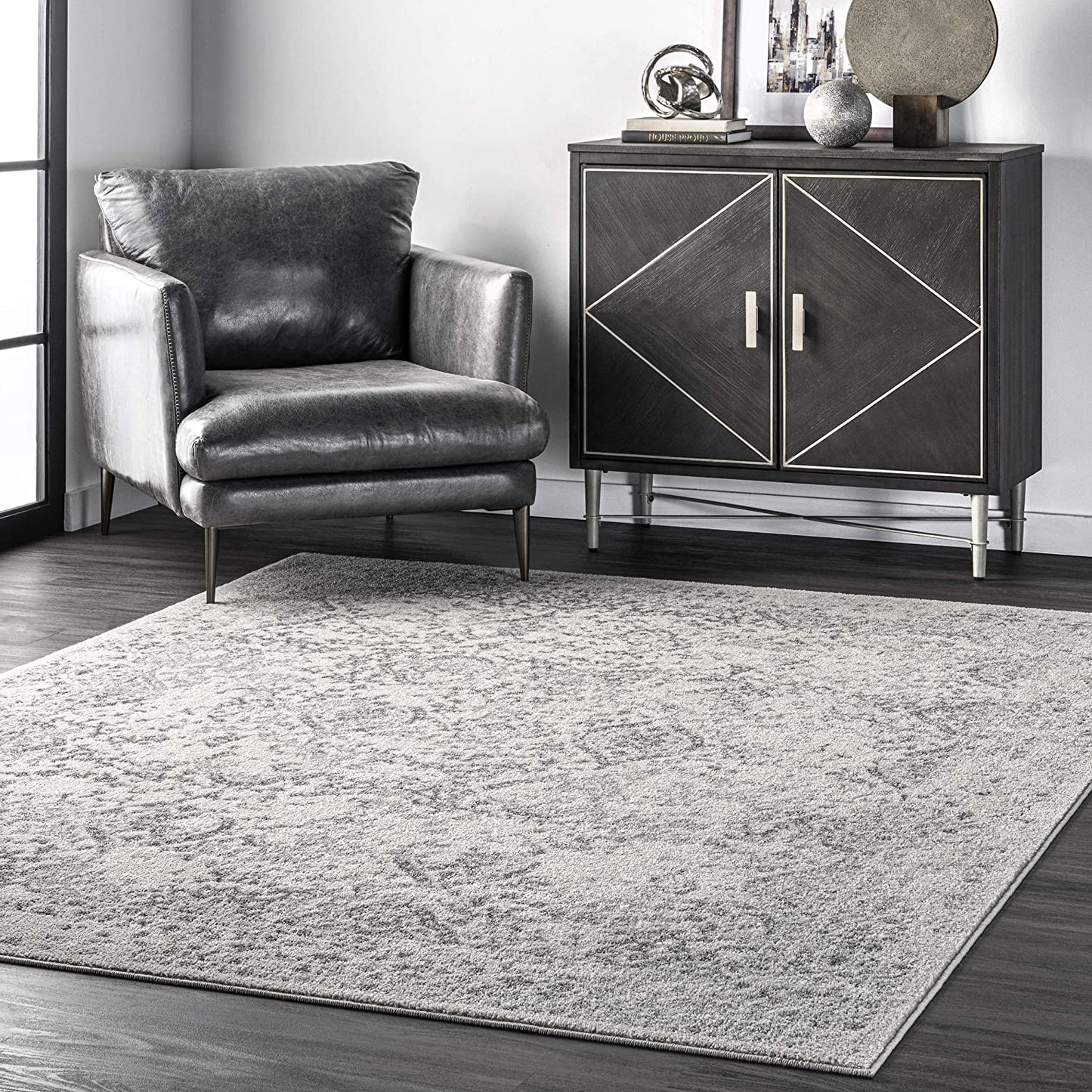 Faded Vintage Floral Damask Distressed Ivory Soft Area Rug