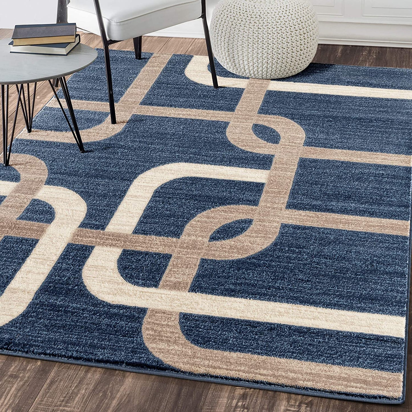 Interlocking Modern Blue Soft Area Rug