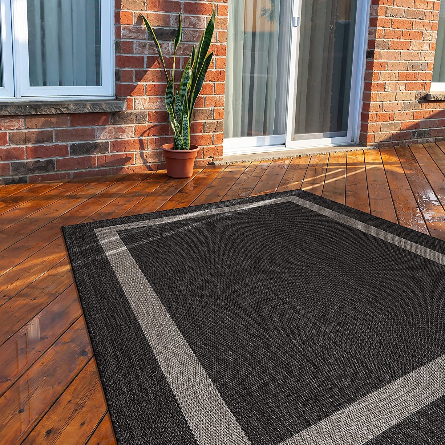 Modern Area Rugs for Indoor/ Outdoor Bordered - Dark Grey / Light Grey