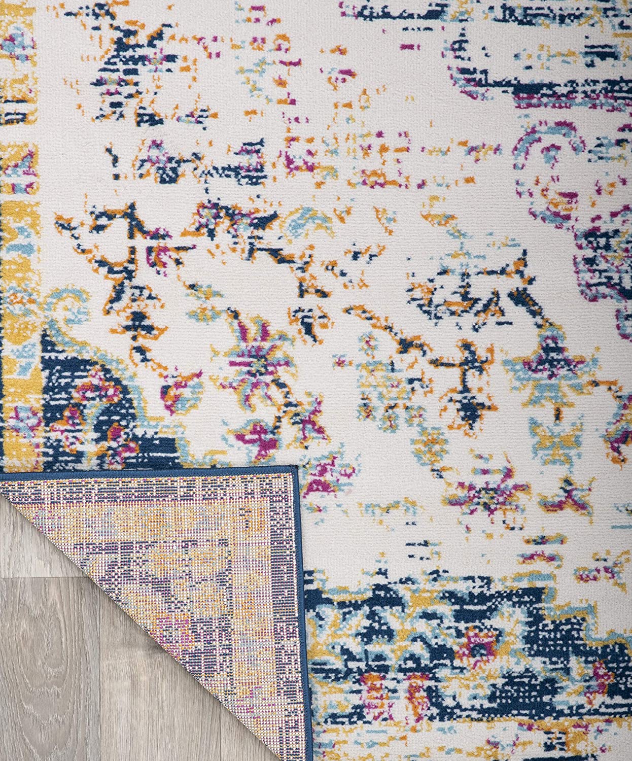 Vintage Medallion Floral Ivory Dark Blue Soft Area Rug