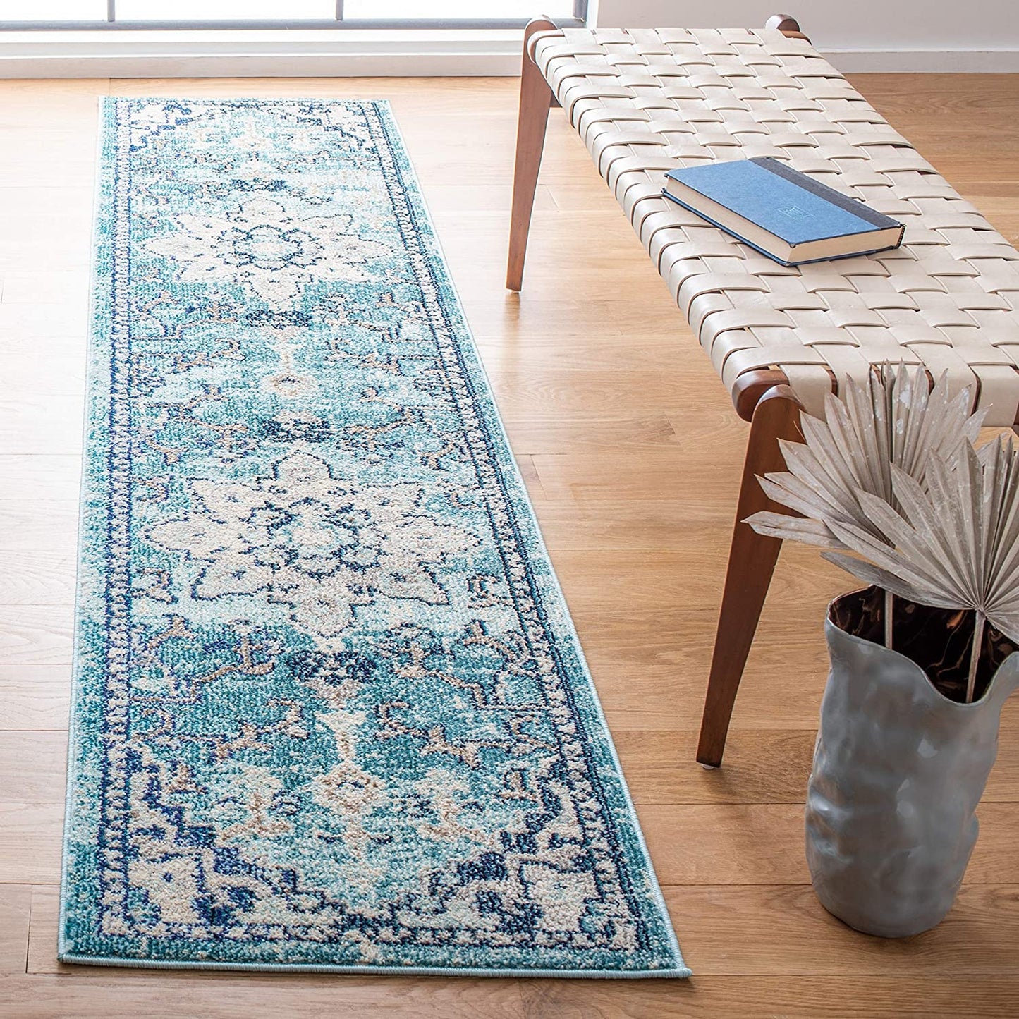 Boho Chic Medallion Distressed Soft Area Rug, Teal / Navy