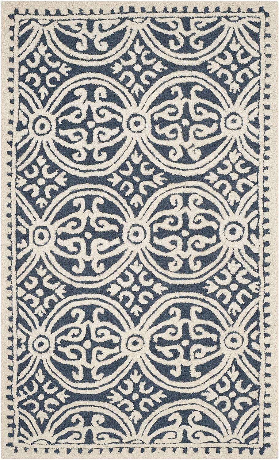 Handcrafted Geometric Navy Blue Ivory Premium Wool Soft Area Rug
