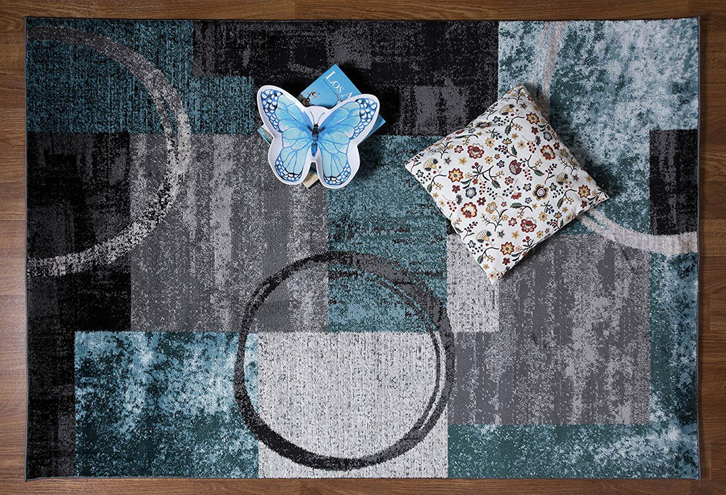 Contemporary Abstract Blue Gray Area Rugs