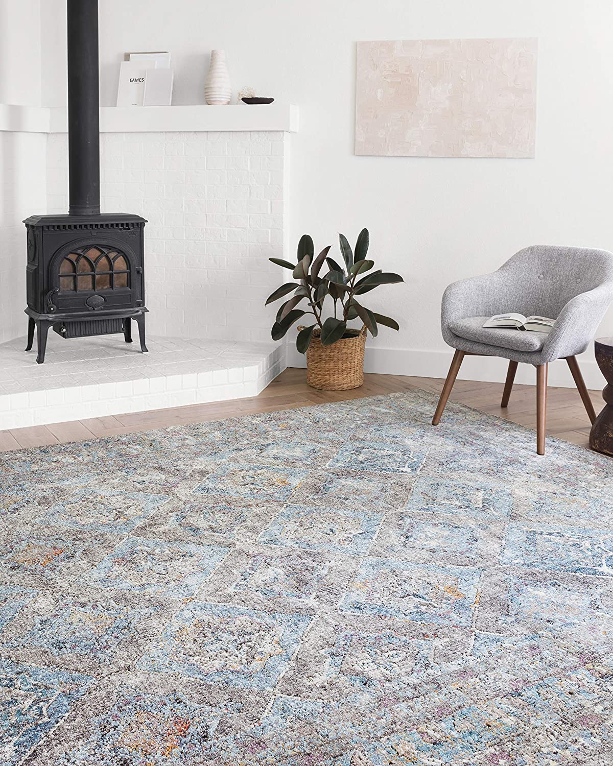 Dante Collection Soft Area Rug Granite/Light Blue