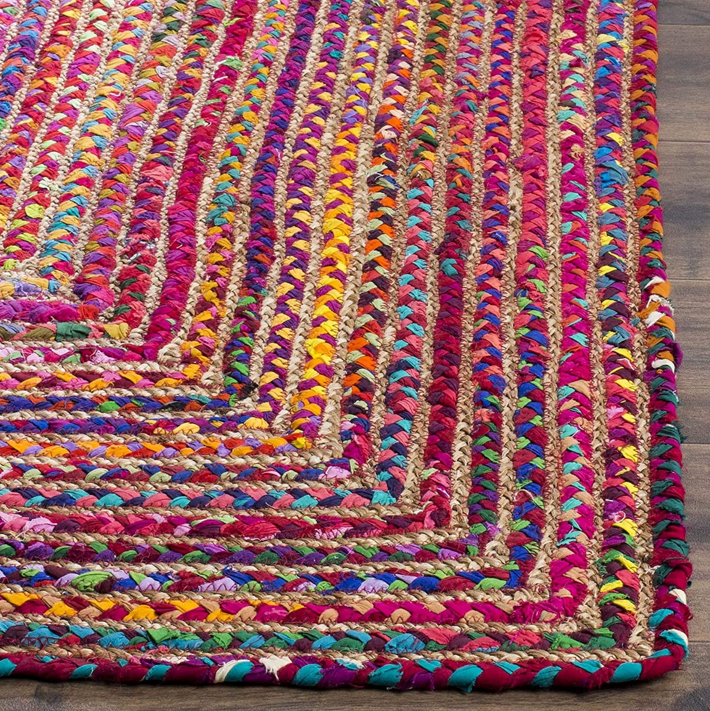 Handmade Boho Braided Jute & Cotton Area Rug, Red / Multi