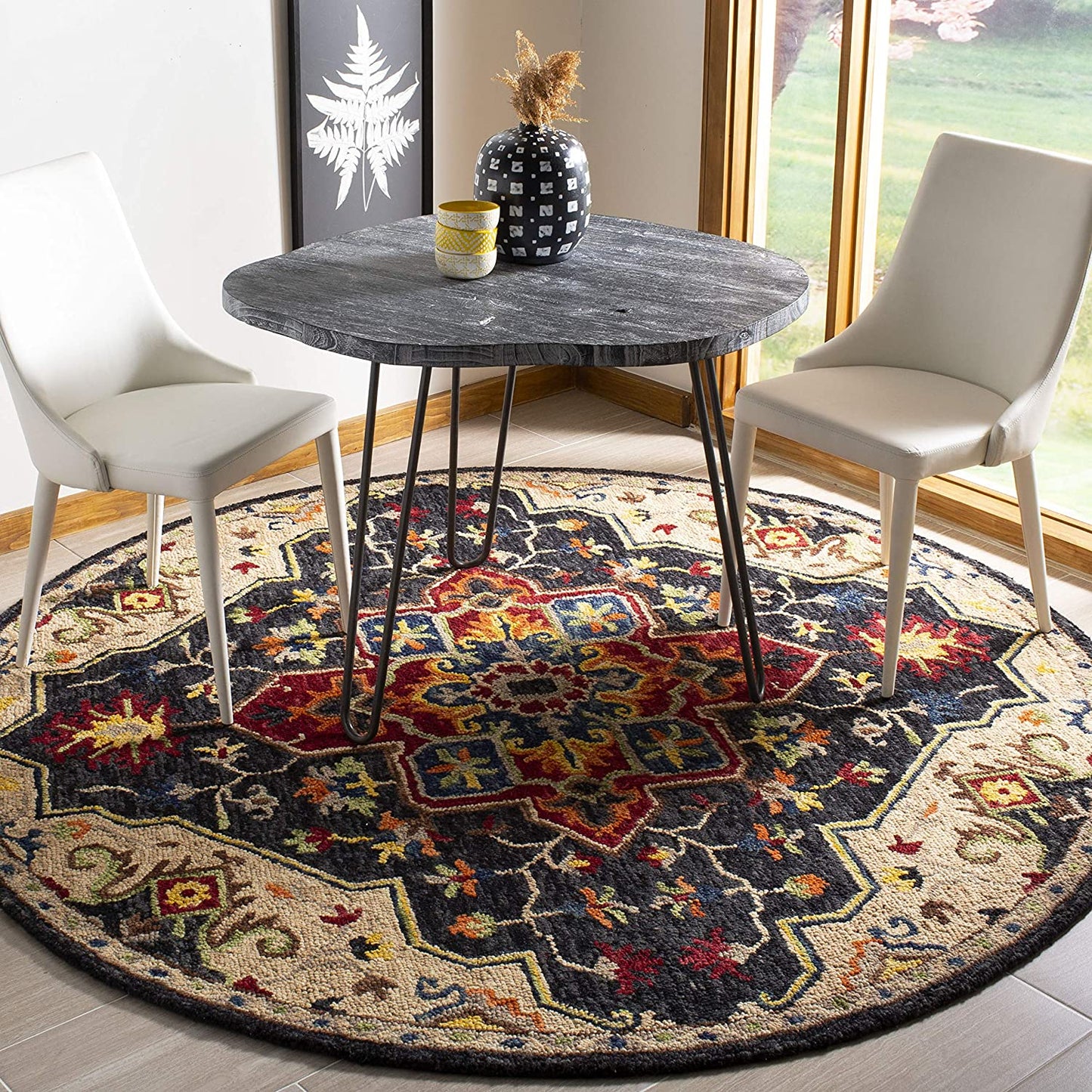 Aspen Collection Handmade Boho Wool Area Rug Charcoal / Cream