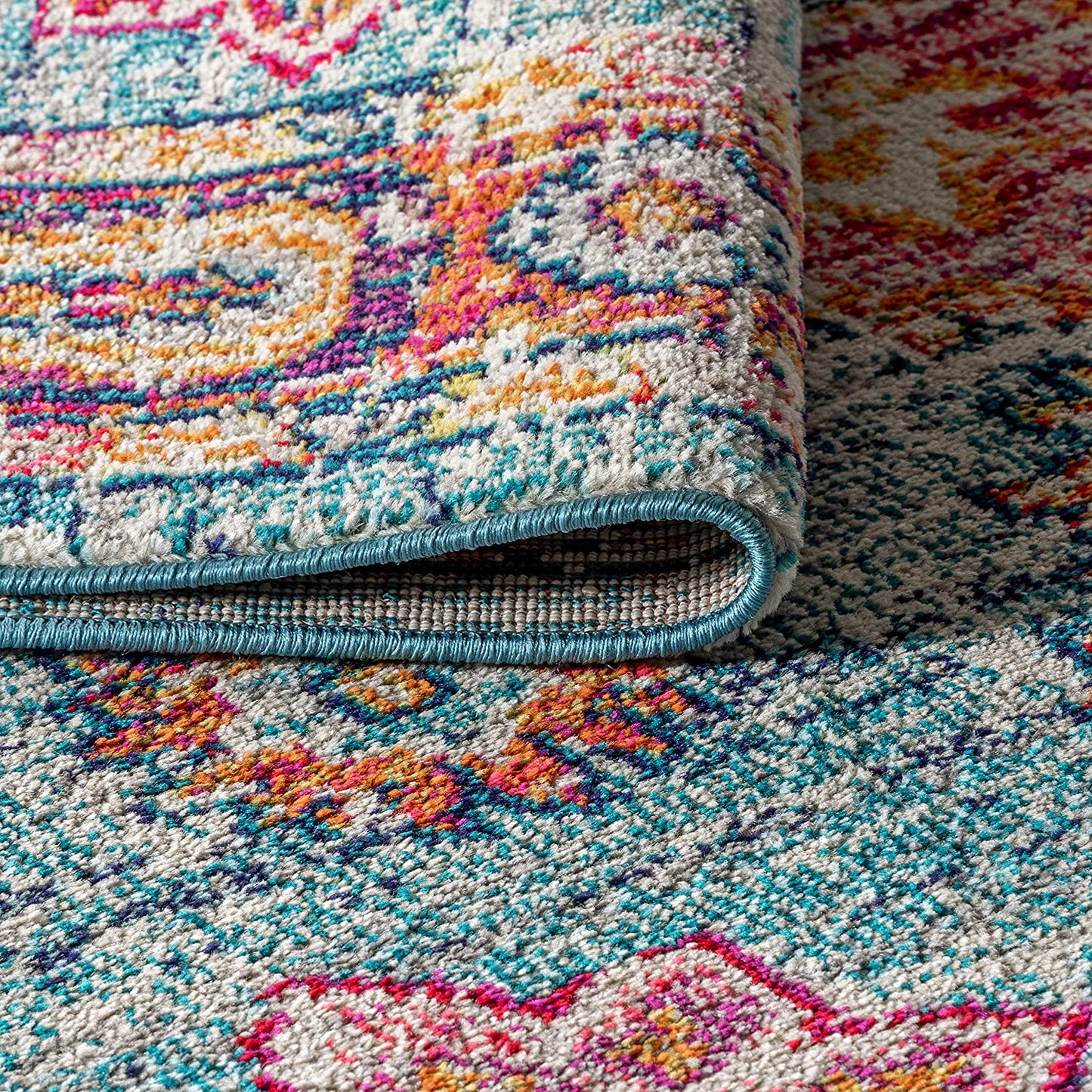 Bohemian Boho Vintage Medallion Blue/Red Rug