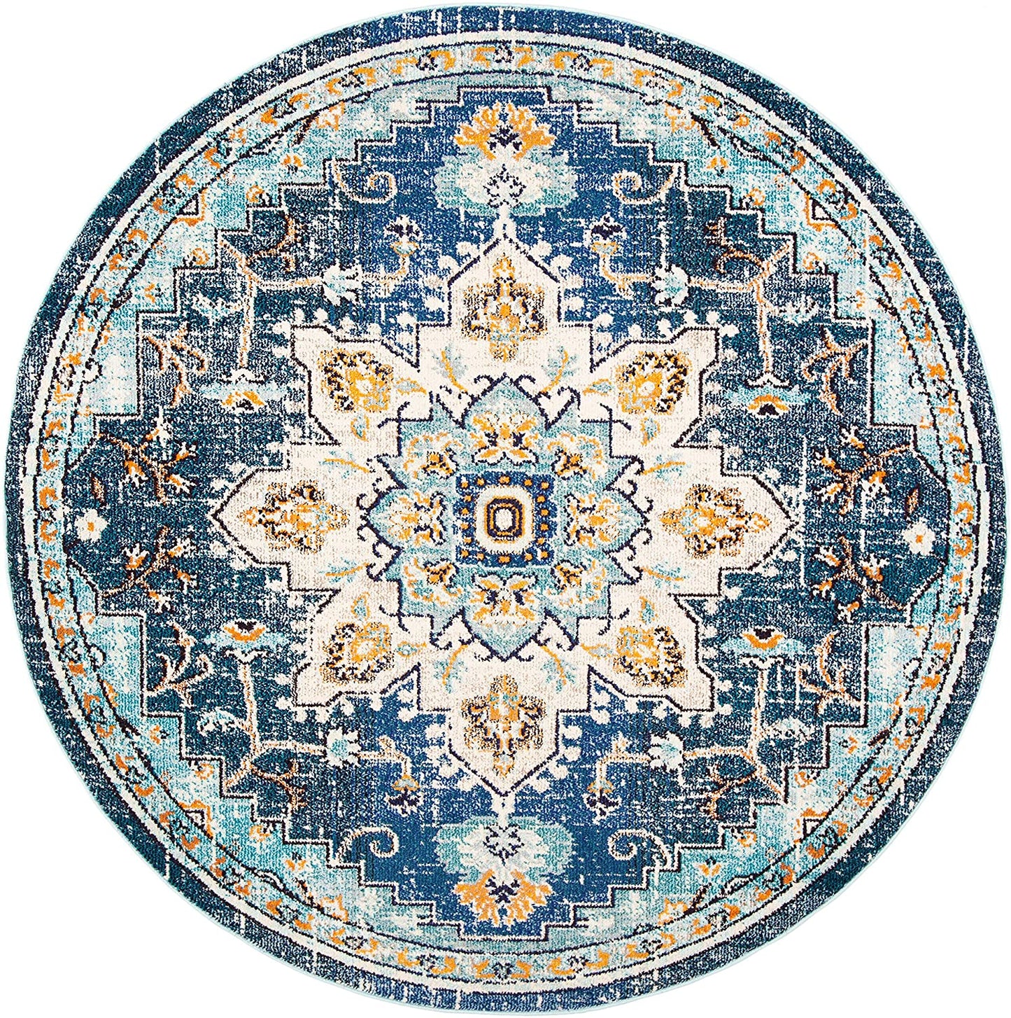 Boho Chic Medallion Distressed Soft Area Rug, Blue / Light Blue