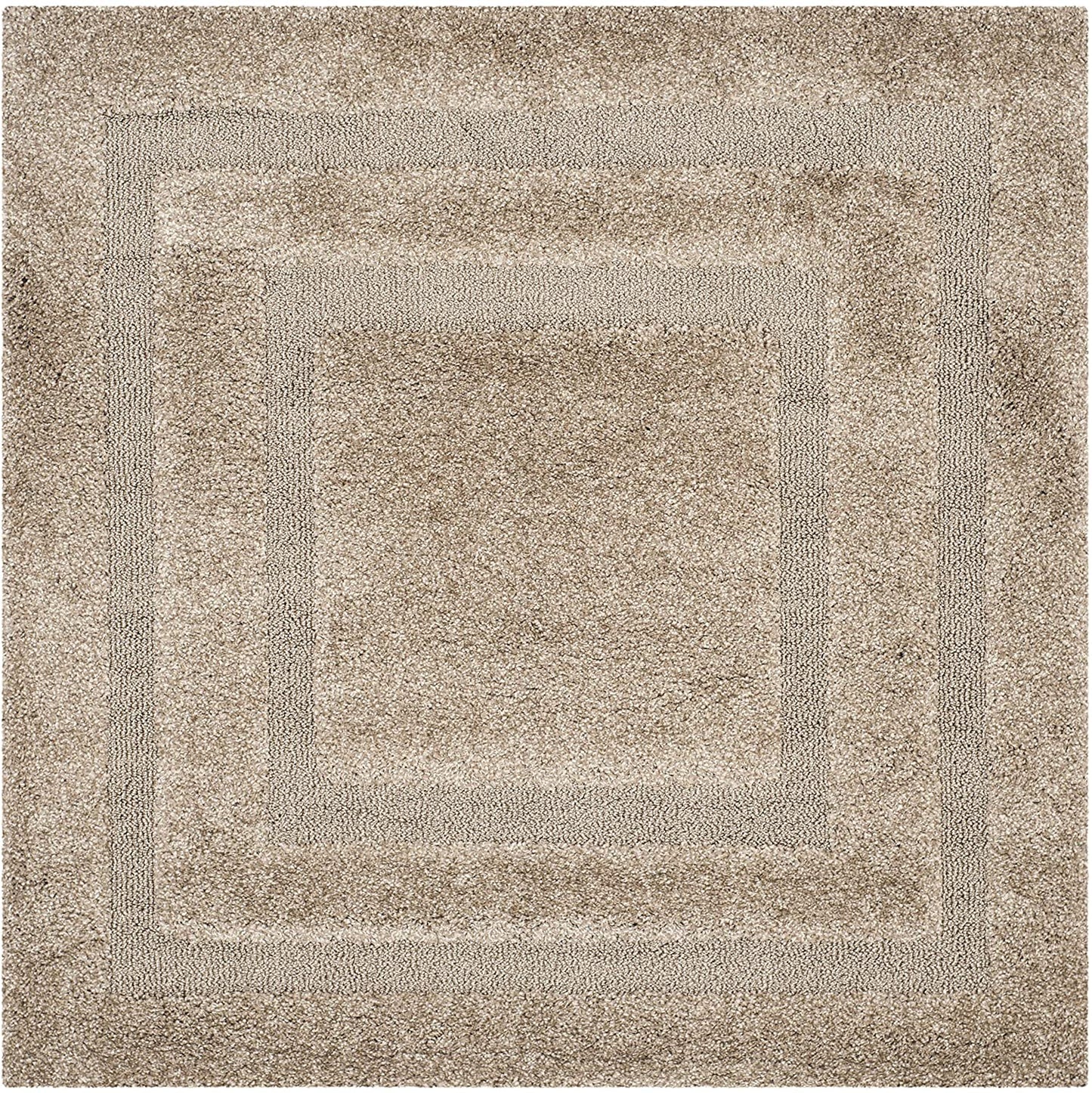 Box Border Beige Thick Plush Shag Area Rug