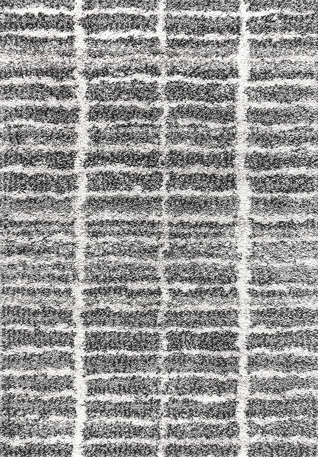 Merida Stacked Grid Shag Grey/Ivory Soft Area Rug