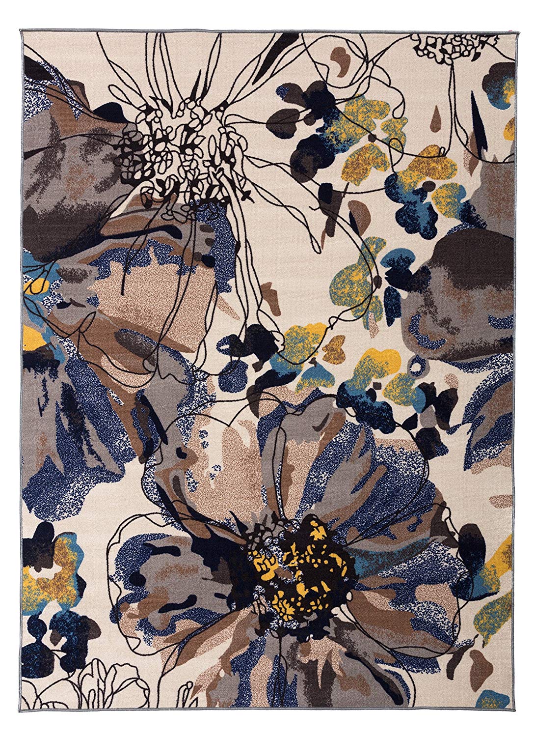 Floral Cream Multicolor Area Rug Non-Slip Non Skid