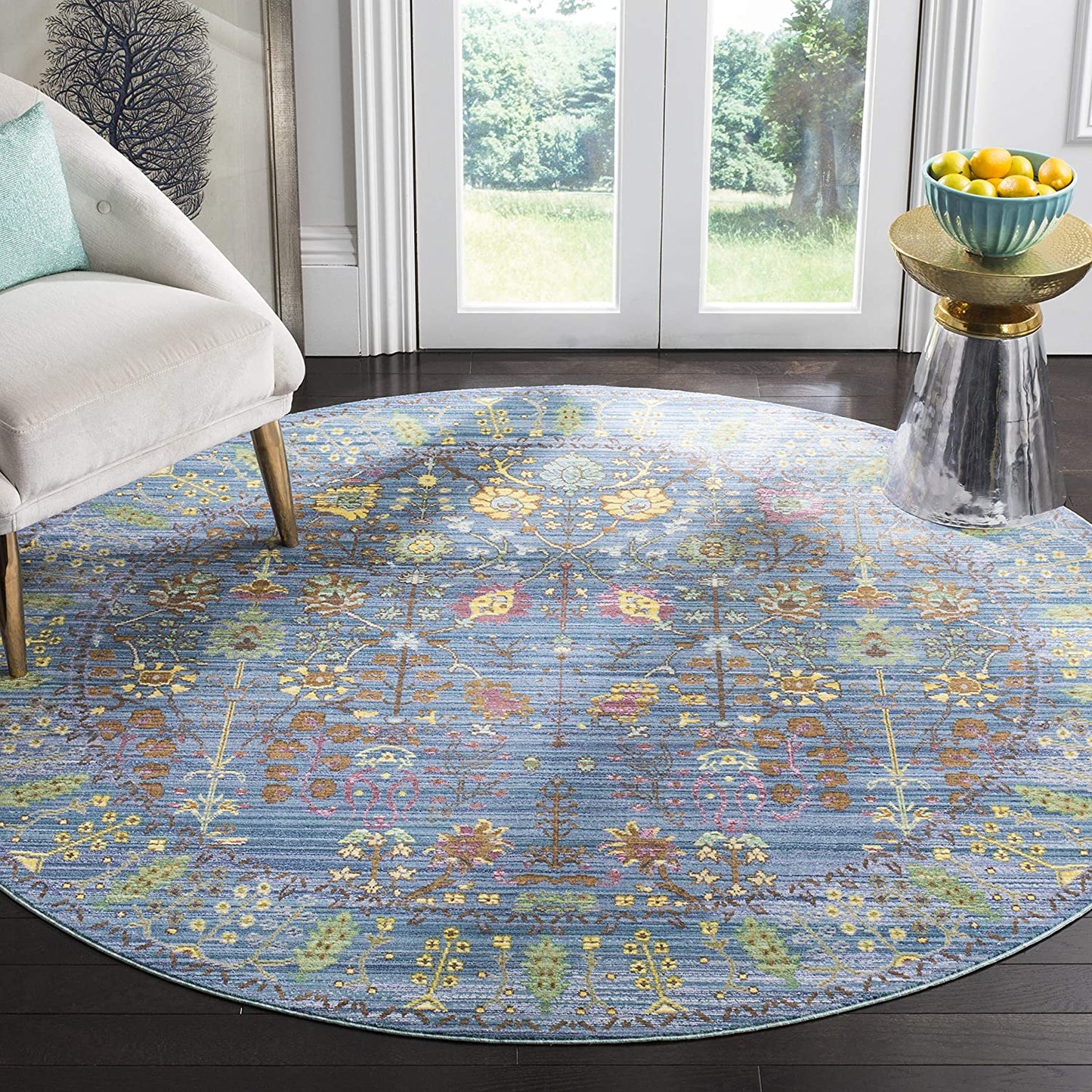 Boho Chic Distressed Area Rug, Blue / Multi