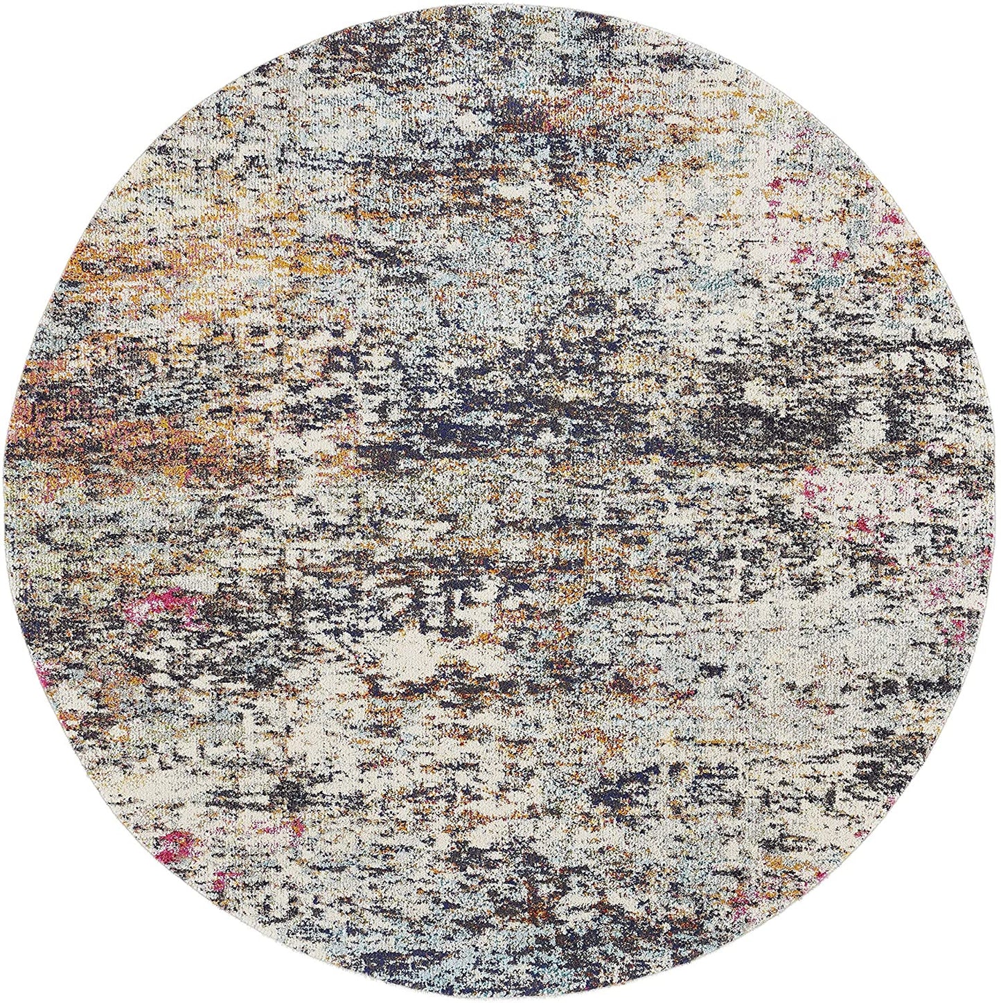 Modern Contemporary Abstract Area Rug,  Round, Black/Gold
