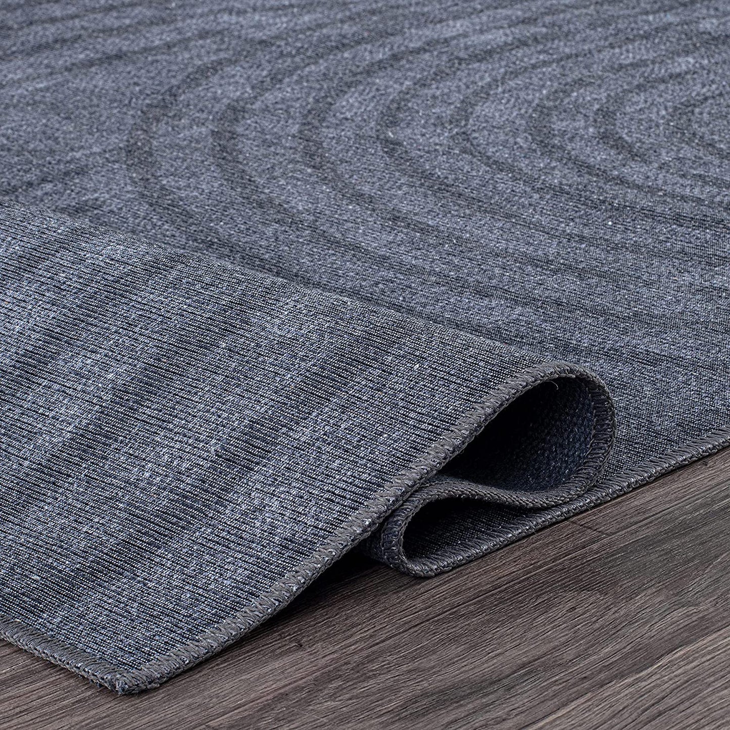 Contemporary Lines Plaid Stain Resistant Flat Weave Eco Friendly Premium Recycled Machine Washable Area Rug 7'7"x9'6" Dark Gray