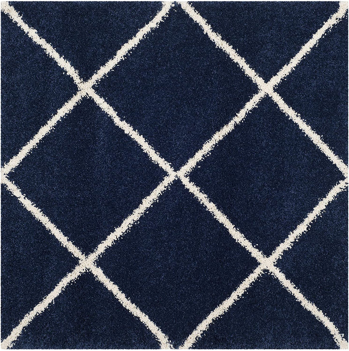 Diamond Trellis Navy/Ivory Soft Plush Shag Area Rug 2-inch Thick