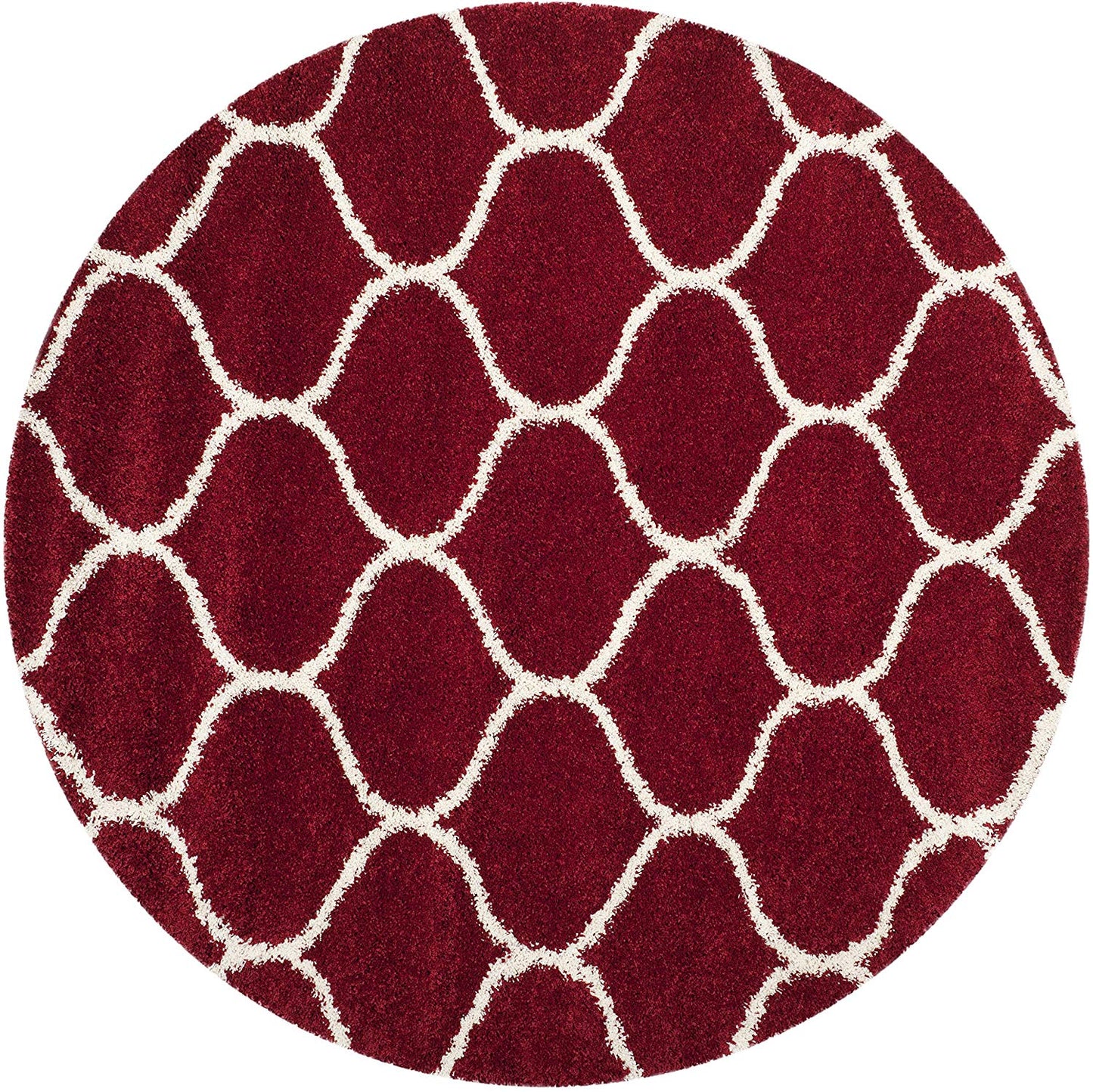 Moroccan Pattern Slate Blue Ivory Plush Shag Area Rug