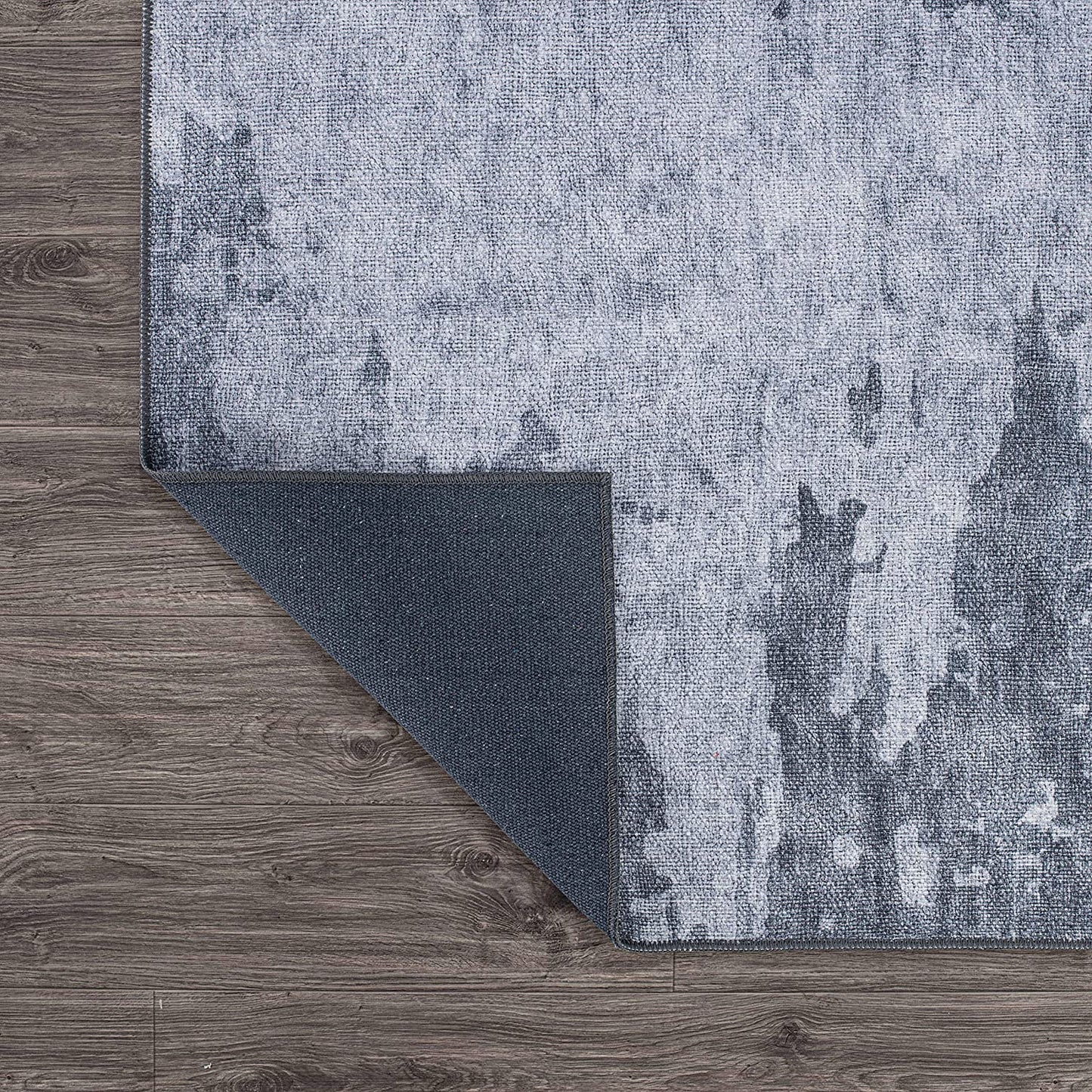 Distressed Abstract Flat Weave Machine Washable Area Rug Gray