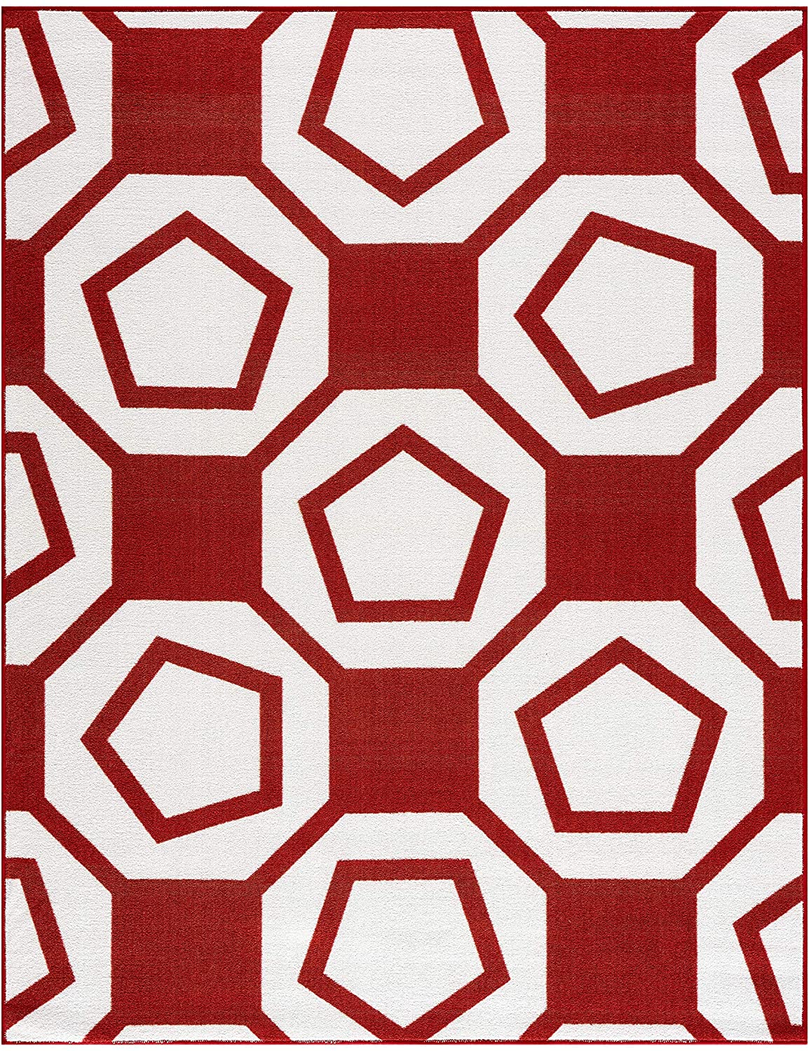 Modern Geometric Soft Area Rug - Non Slip - Burgundy