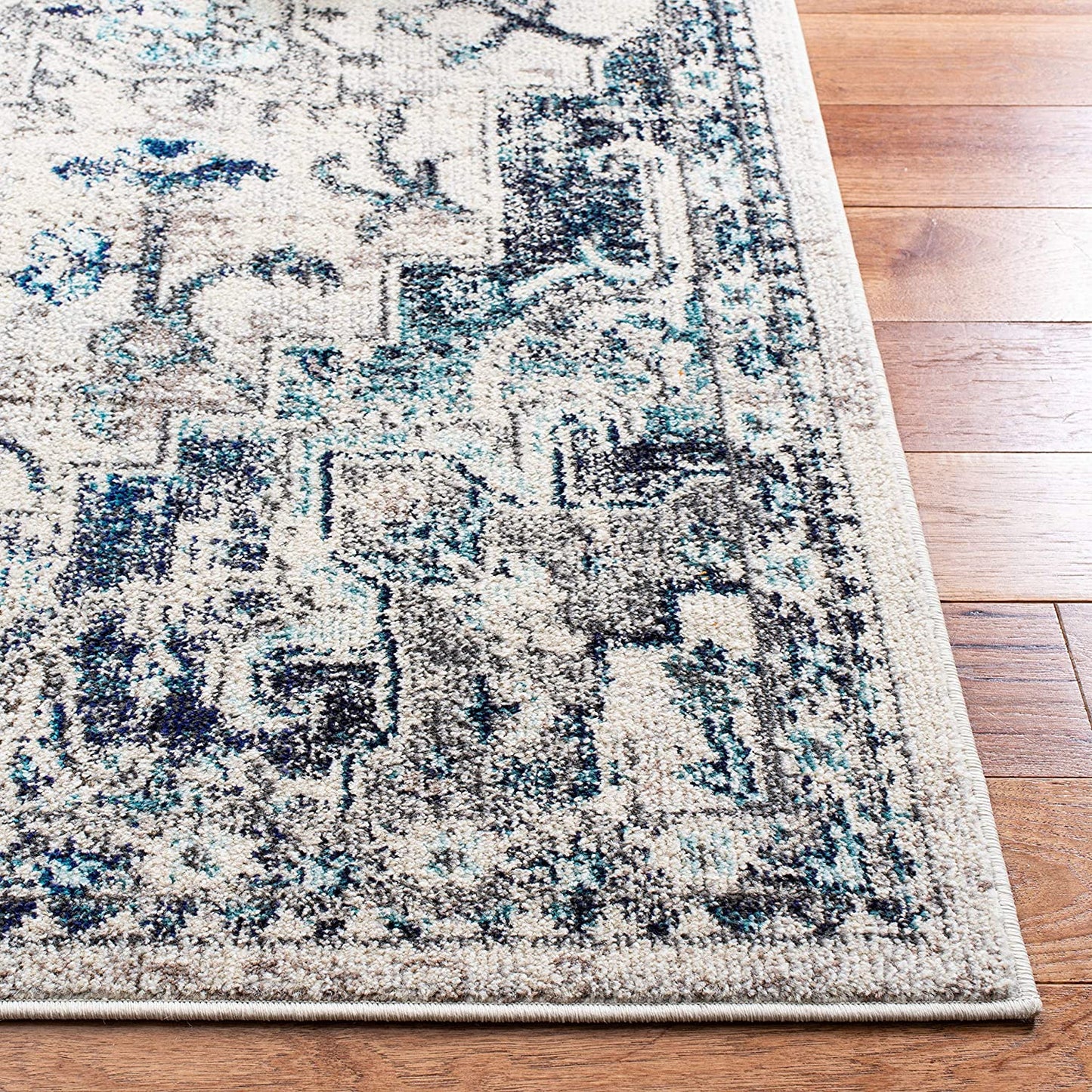 Boho Chic Medallion Distressed Soft Area Rug, Ivory / Grey