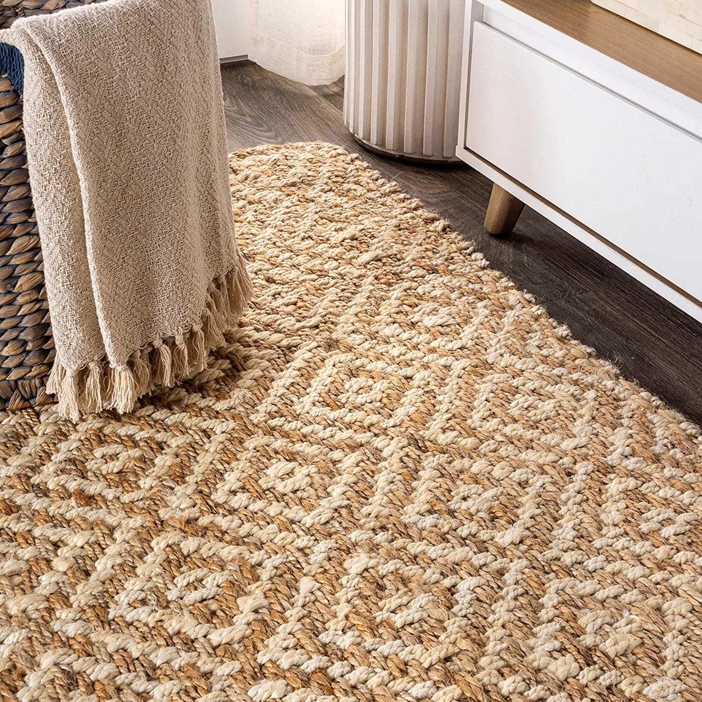 Hira Hand Woven Diamond Chunky Jute Natural soft Area Rug