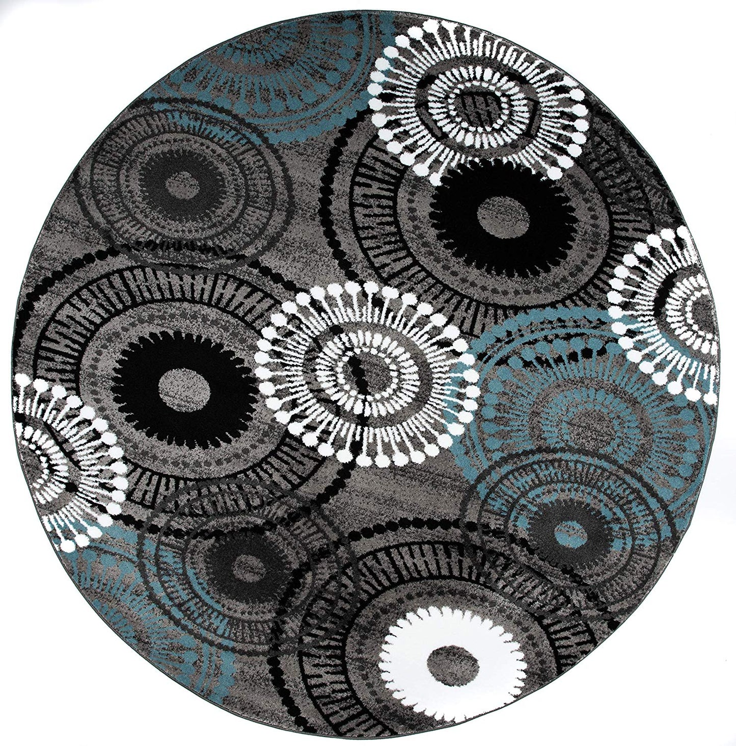 Contemporary Circles Gray/Grey Blue White Black Area Rug