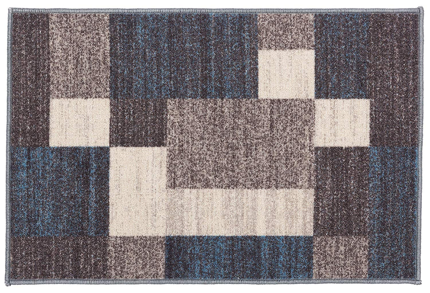 Box Pattern Blue Gray Area Rug Non-Slip Non Skid