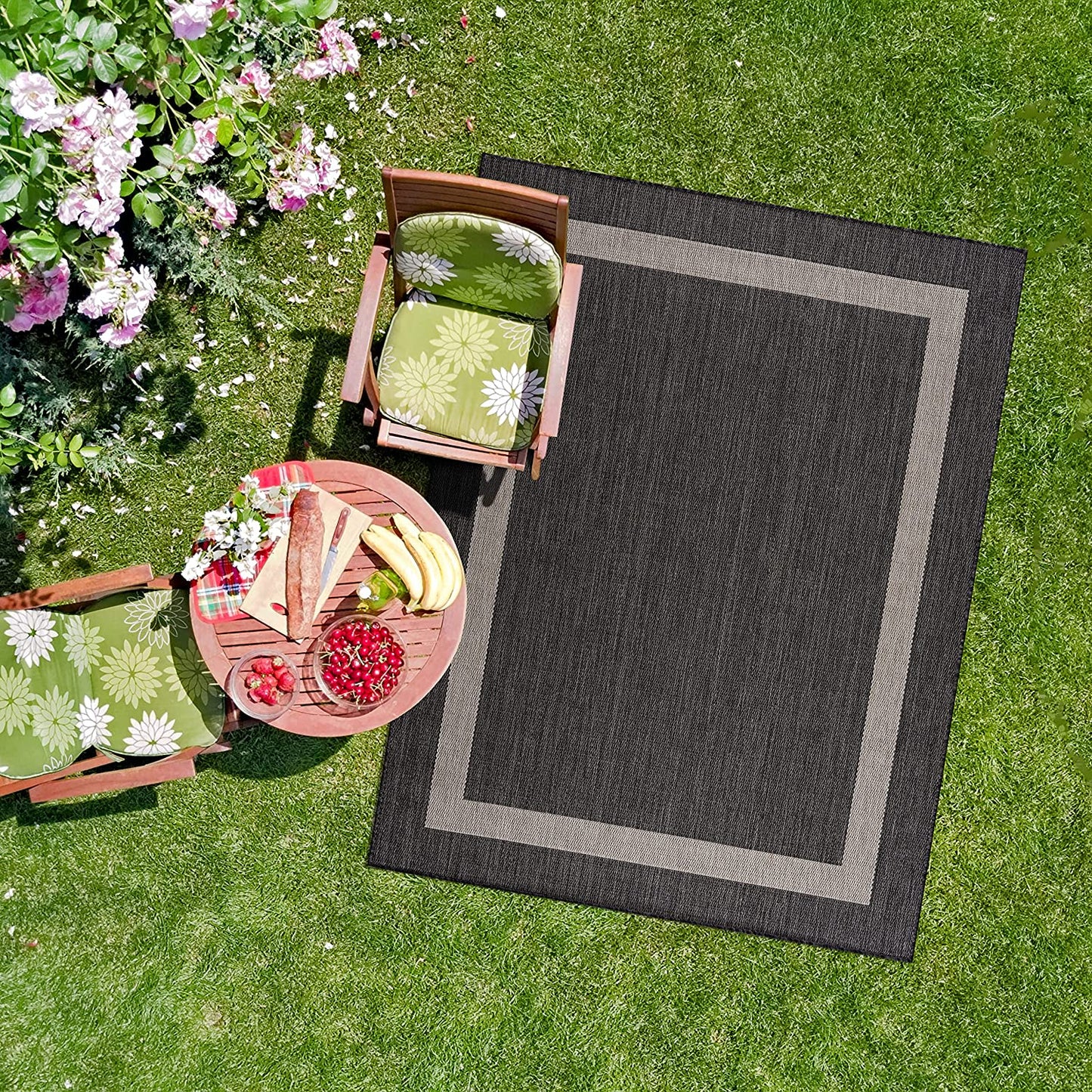 Modern Area Rugs for Indoor/ Outdoor Bordered - Dark Grey / Light Grey