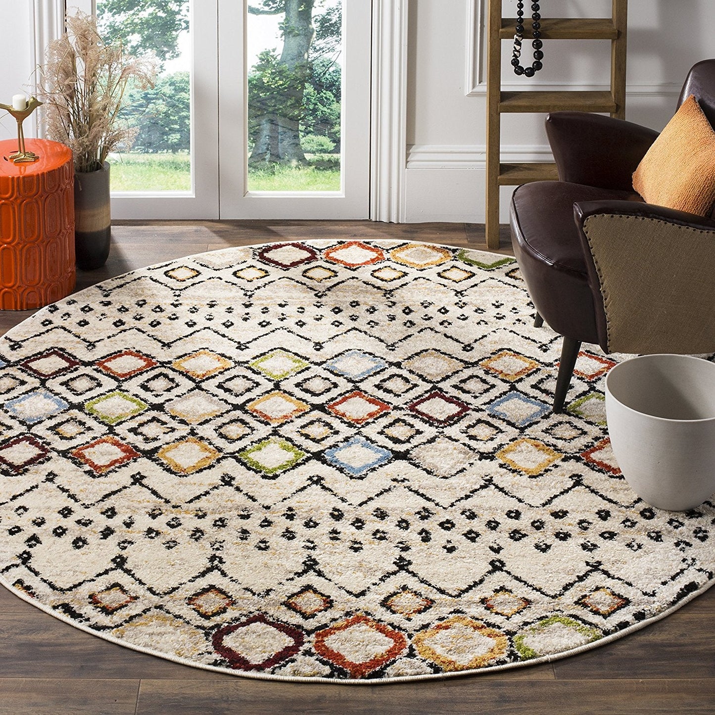 Modern Moroccan Pattern Ivory Multi-Color Area Rug