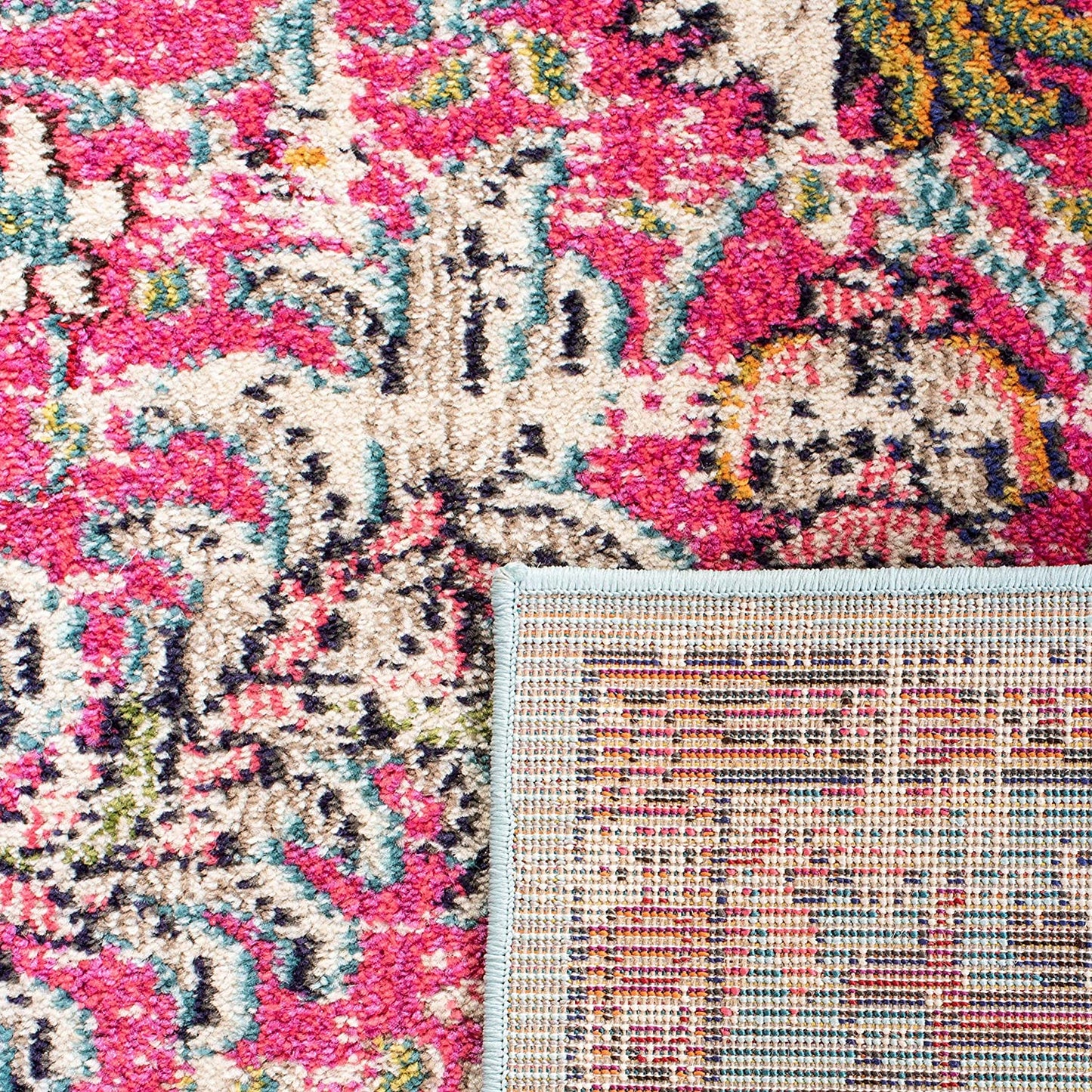 Boho Chic Vintage Medallion Distressed Runner, Fuchsia/Teal