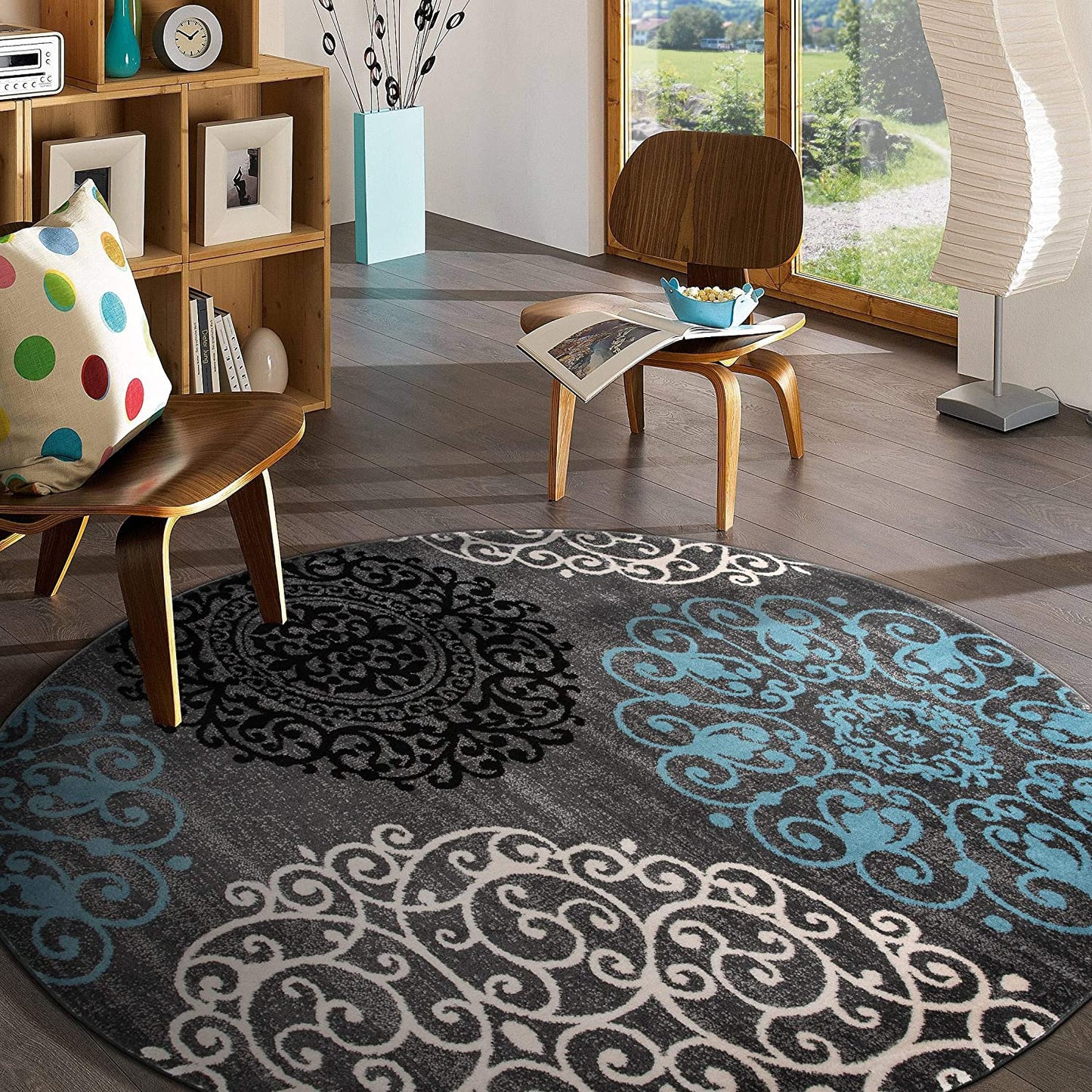 Contemporary Modern Floral Area Rug Black