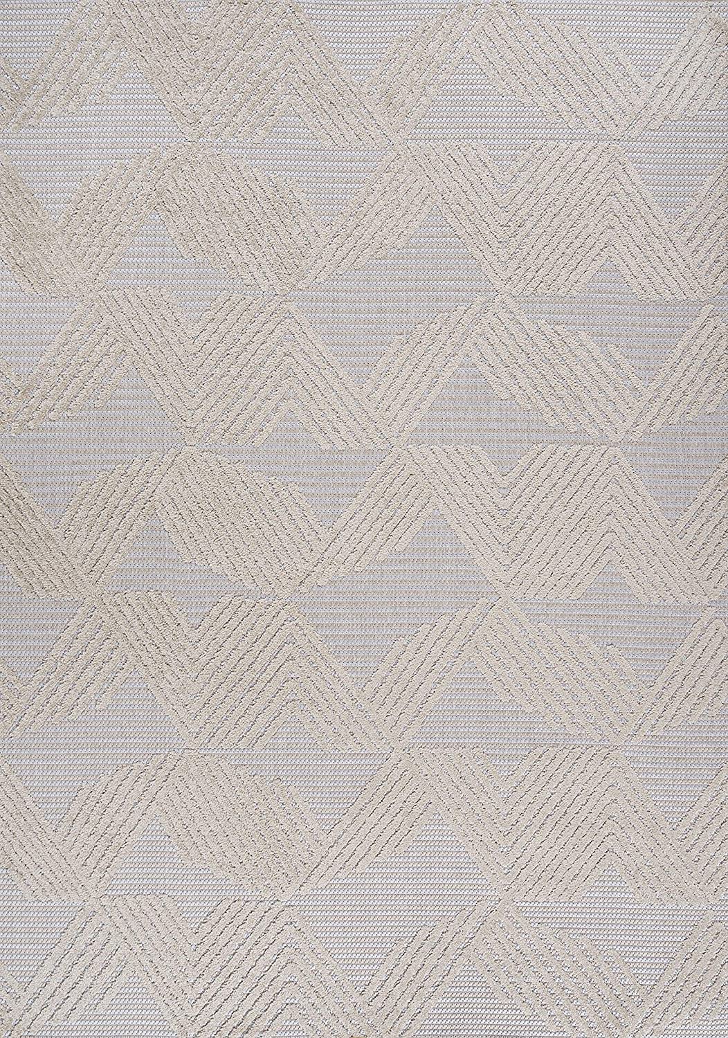 Jazz High-Low Pile Art Deco Geometric Indoor/Outdoor Beige Area Rug