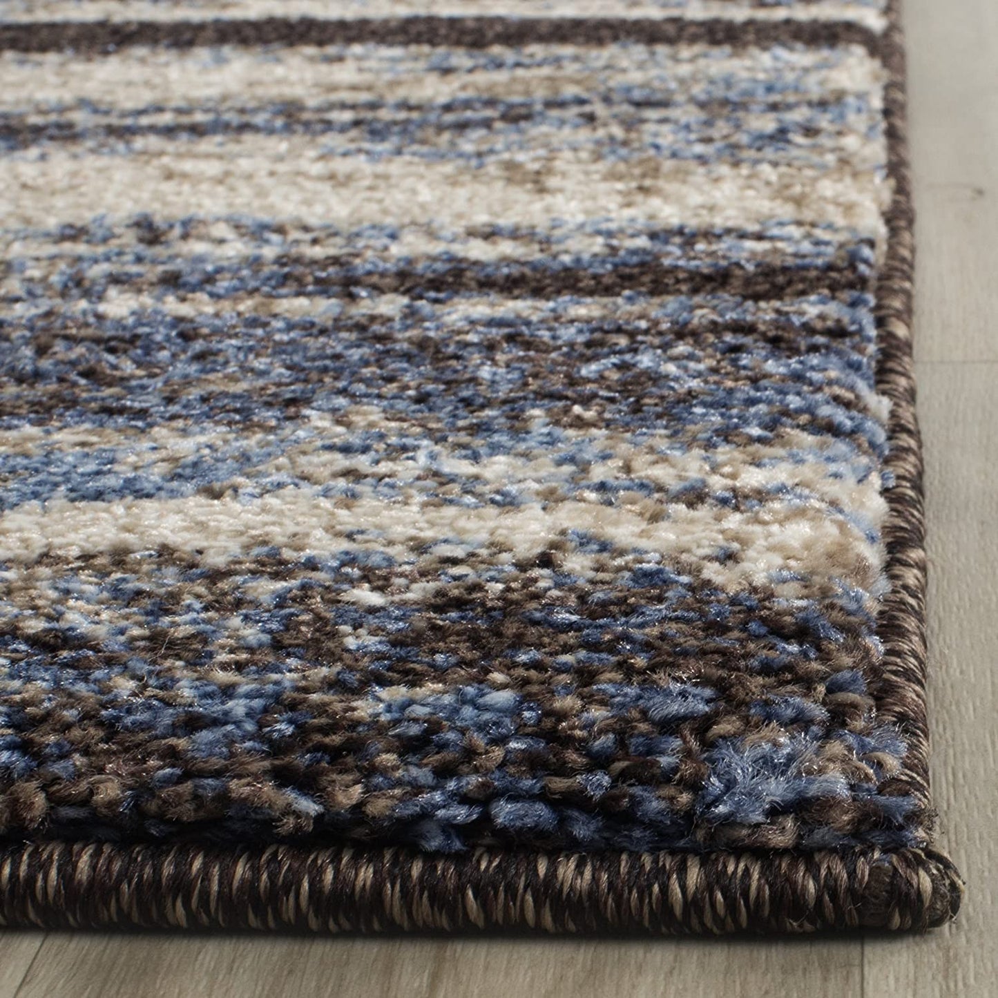 Cream and Blue Modern Abstract Area Rug