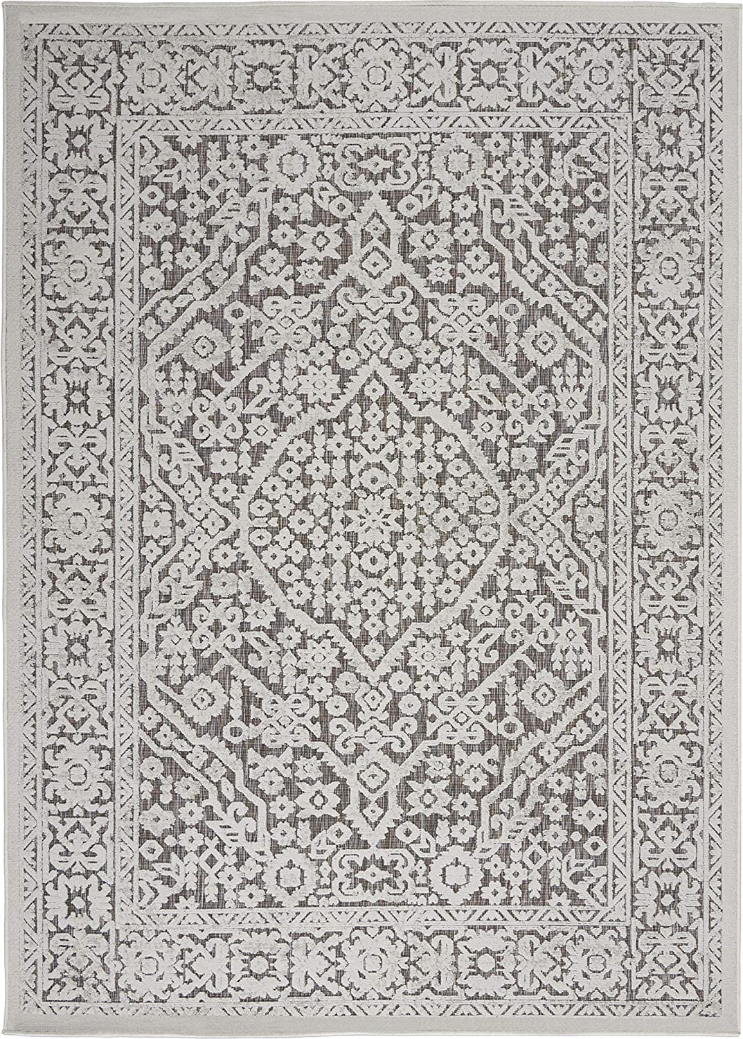 Calobra Indoor/Outdoor Geometric Border Area Rug, Beige