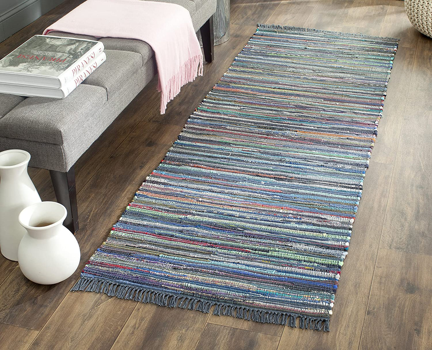 Hand Woven Ink and Multi Cotton Area Rug