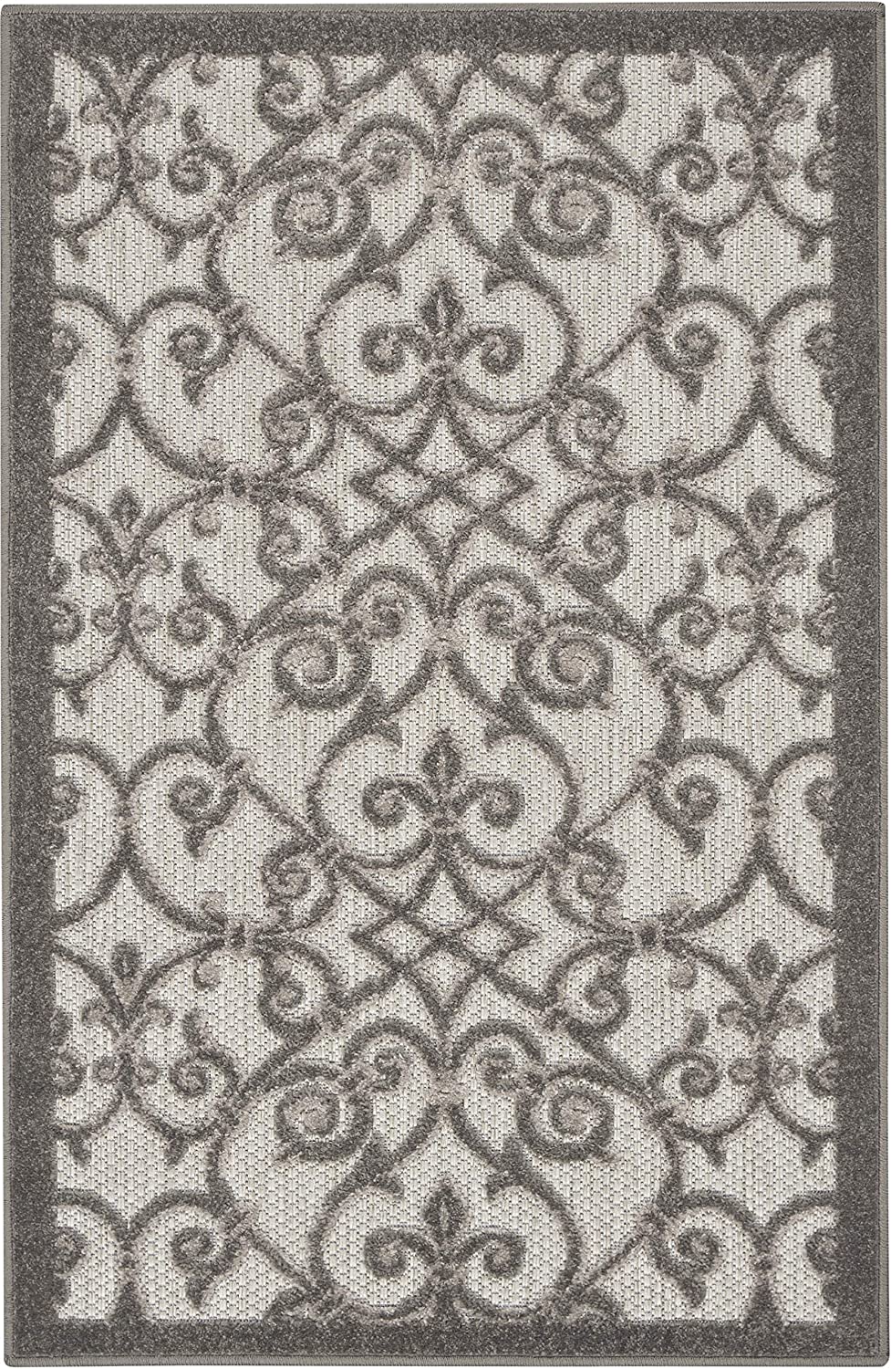 Floral Grey Charcoal Indoor/Outdoor Area Rug