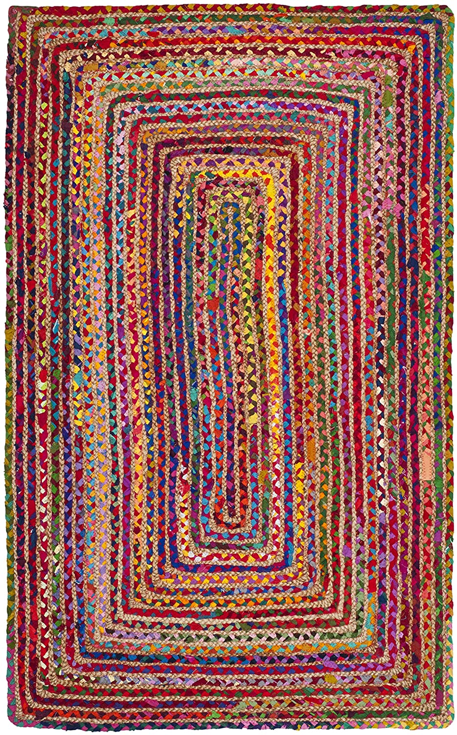 Handmade Boho Braided Jute & Cotton Area Rug, Red / Multi