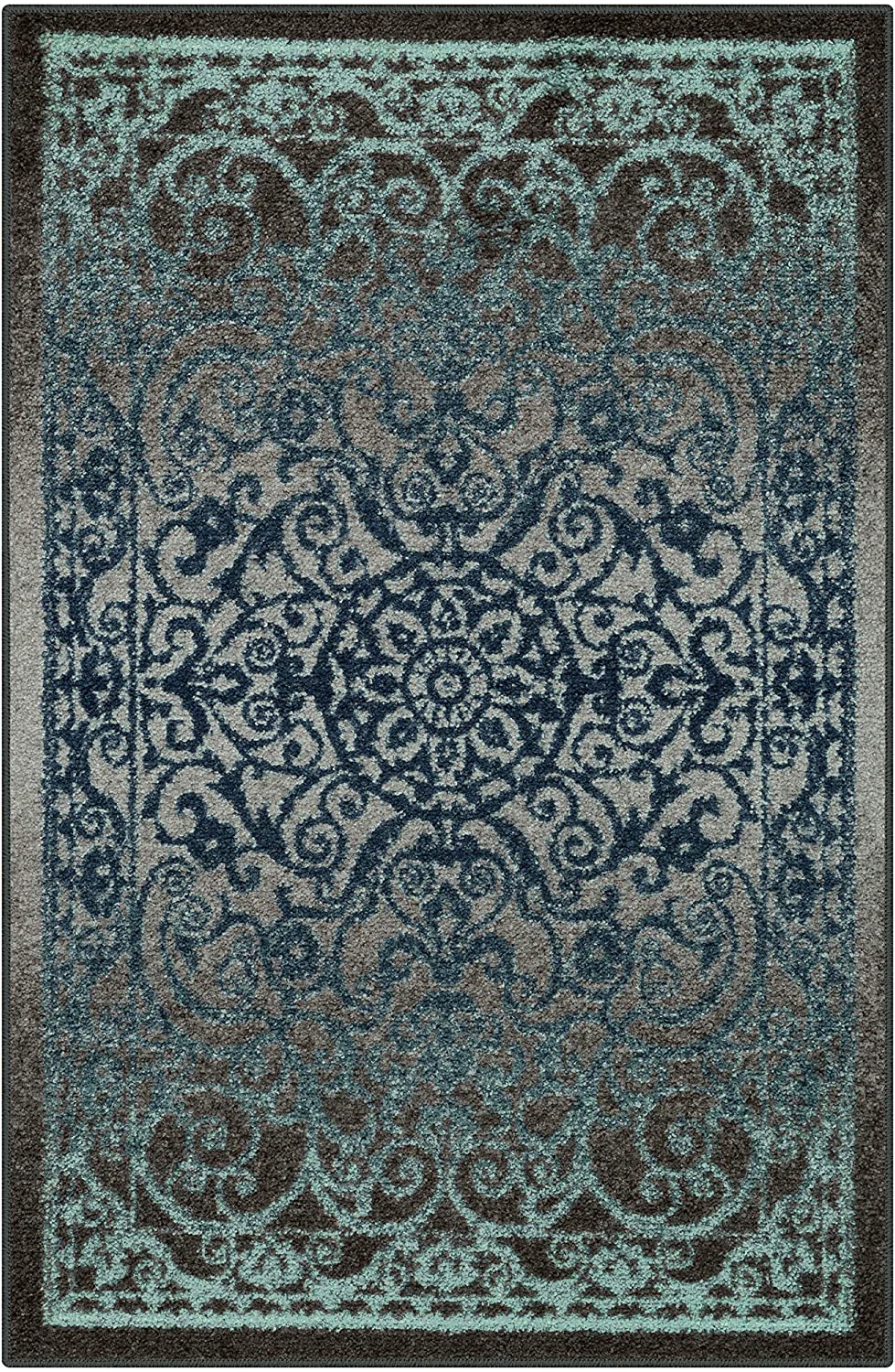 Maples Rugs Pelham Vintage Kitchen Rugs Non Skid Charcoal/Radiant Blue