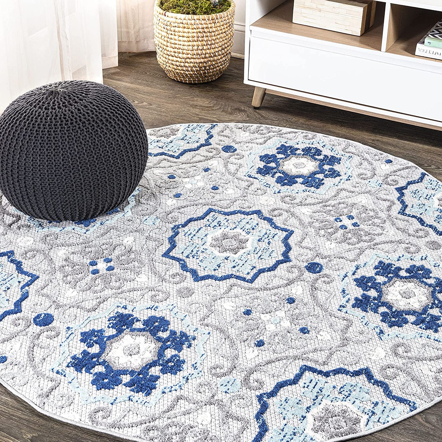 Mediterranean Medallion Boho Soft Area Rug Blue/Gray