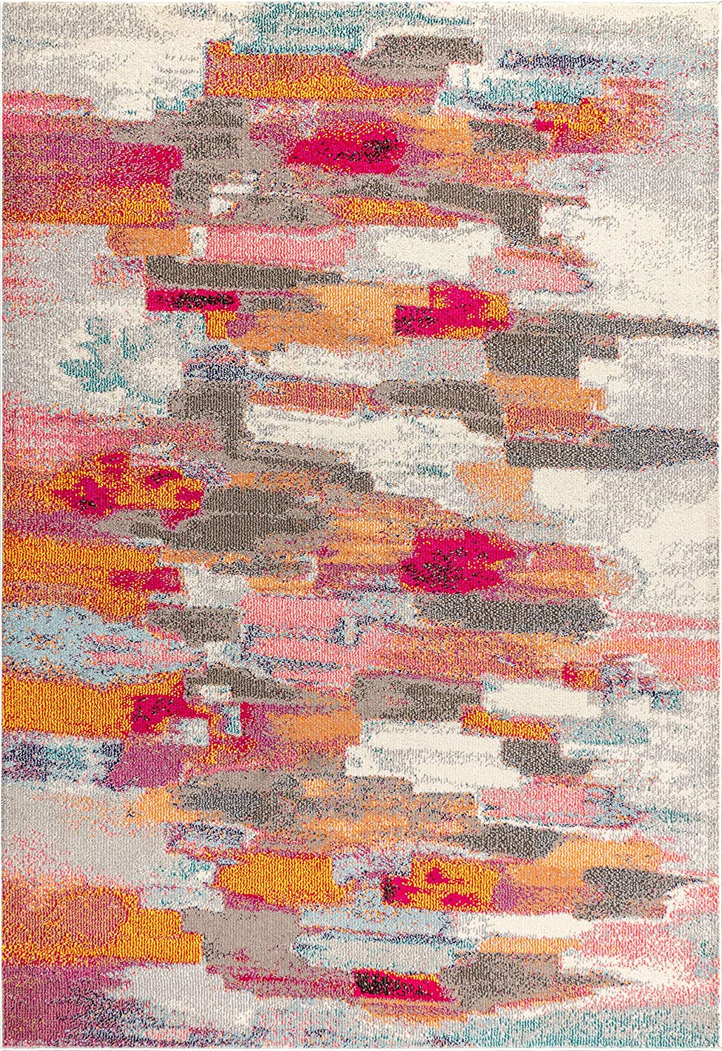 Contemporary POP Modern Abstract Brushstroke Cream/Pink Soft Area Rug