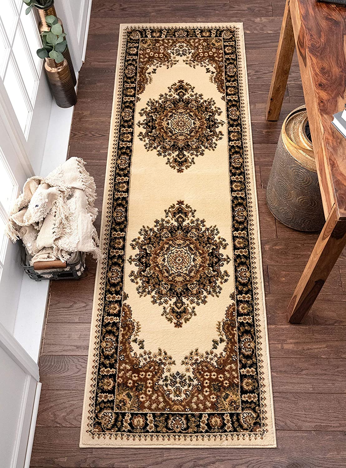Medallion Oriental Persian Area Rug Ivory