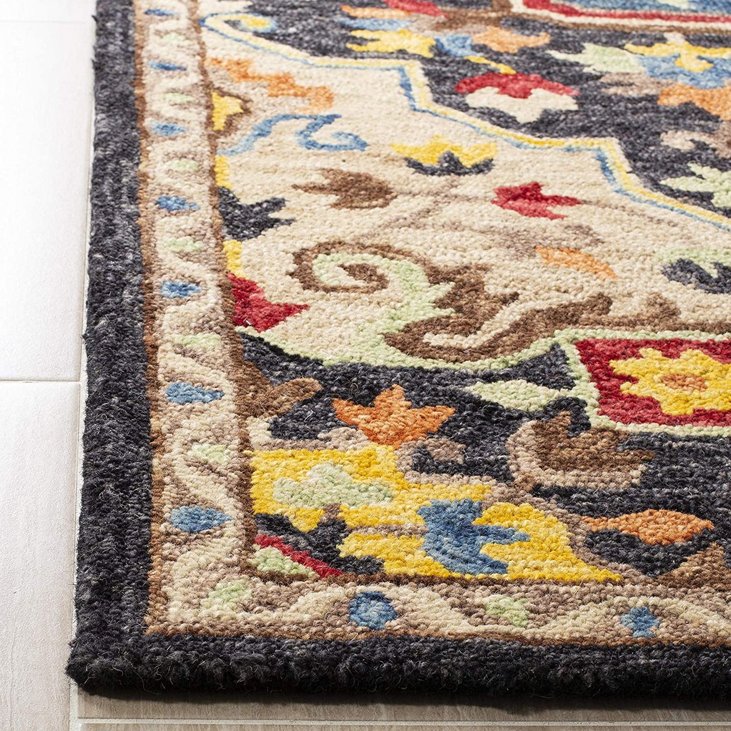Aspen Collection Handmade Boho Wool Area Rug Charcoal / Cream