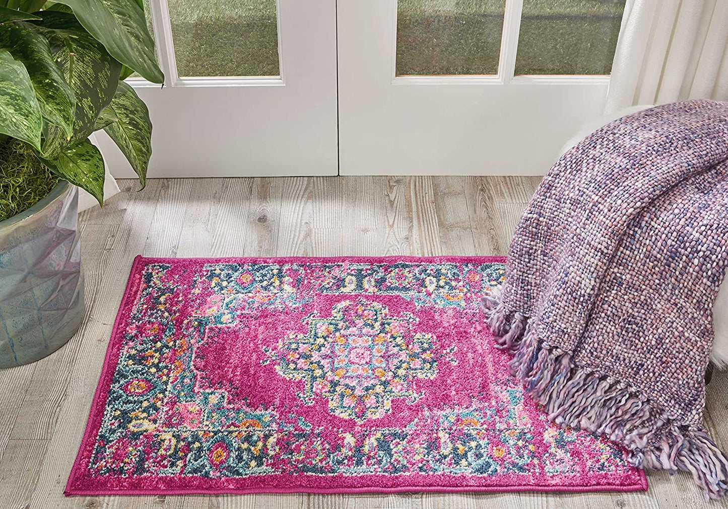 Medallion Distressed Blue Magenta Soft Area Rug